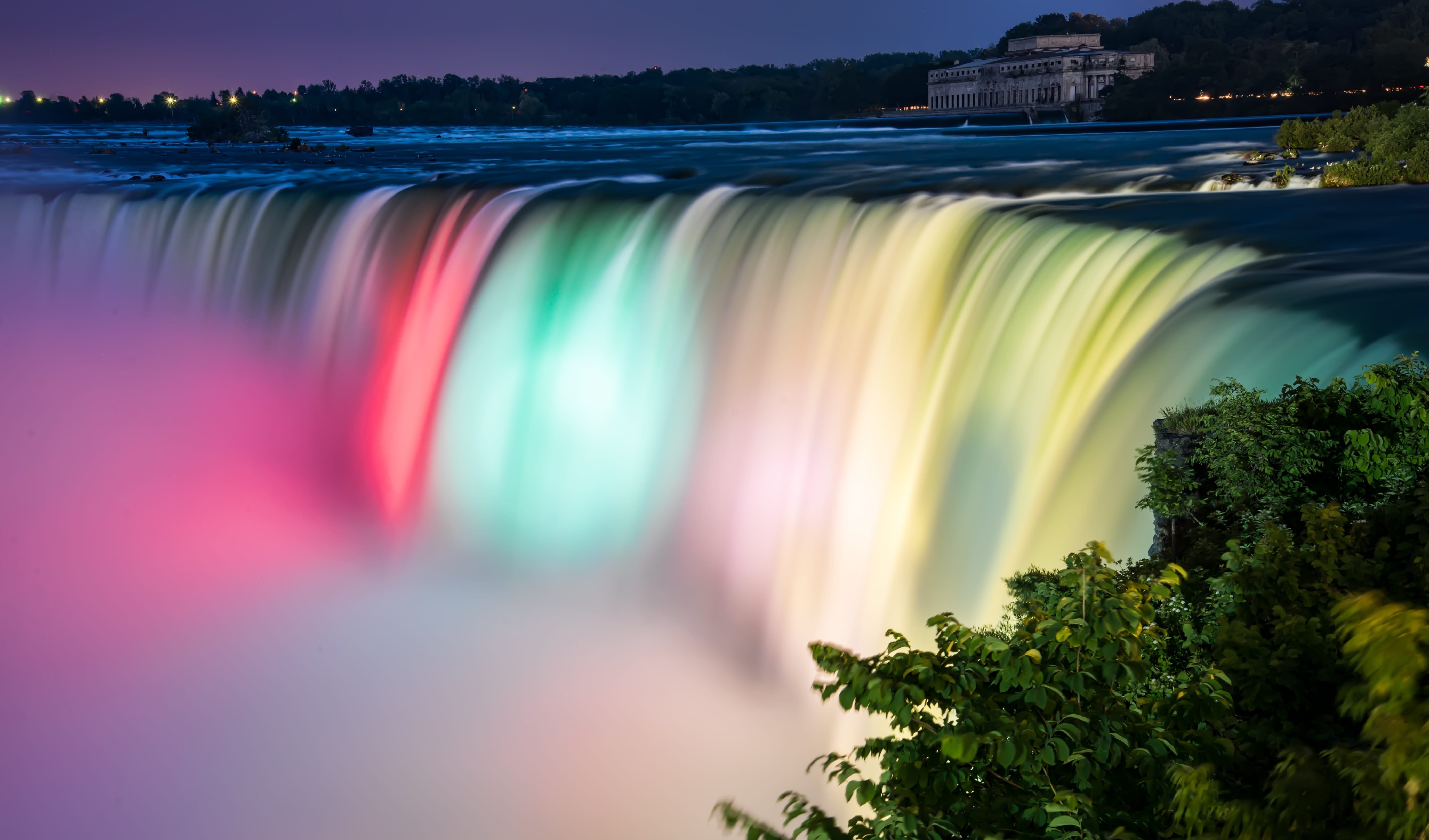 long exposure, nature, waterfall, sky, sport, time-lapse, river, flowing water, colorful, outdoors, flowing, 5K, no people, building, beauty in nature, HD Wallpaper