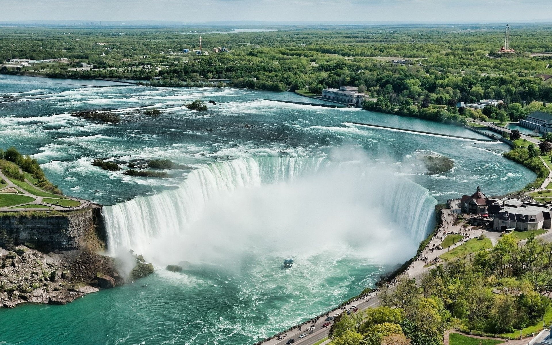Nature, high angle view, Vegetation, flowing, travel, scenics - nature, Waterfall, Water, Niagara Falls, flowing water, built structure, plant, day, environment, HD Wallpaper