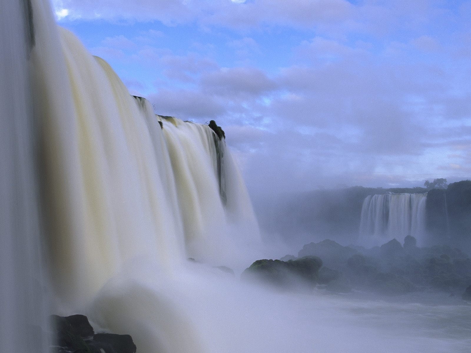 beauty In Nature, falls, nature, blue, flowing, river, cloud - sky, water, majestic, power in nature, white color, 720P, landscape, long exposure, awe, HD Wallpaper