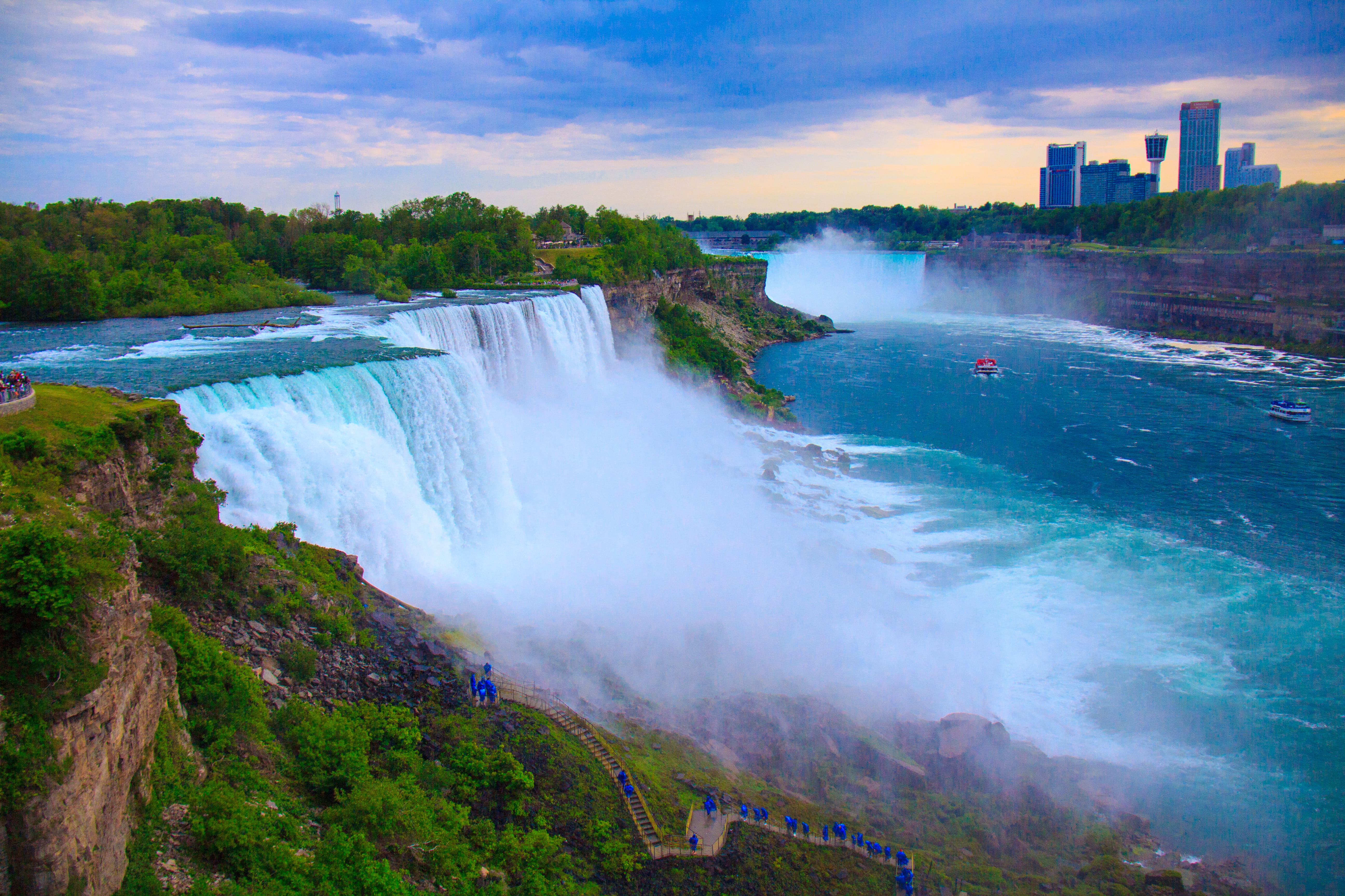 city, travel destinations, power in nature, water, sky, falls, building exterior, landscape, travel, motion, flowing, scenics - nature, no people, skyscraper, HD Wallpaper