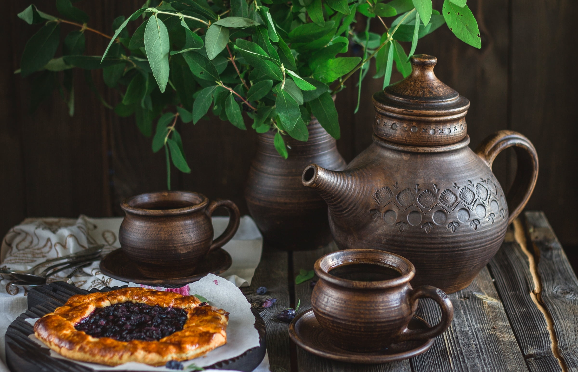 cup, nature, plant, wood - material, growth, brown, no people, teapot, tea party, container, ceramic, 1080P, table, crockery, herb, tea, day, set, pastries, HD Wallpaper