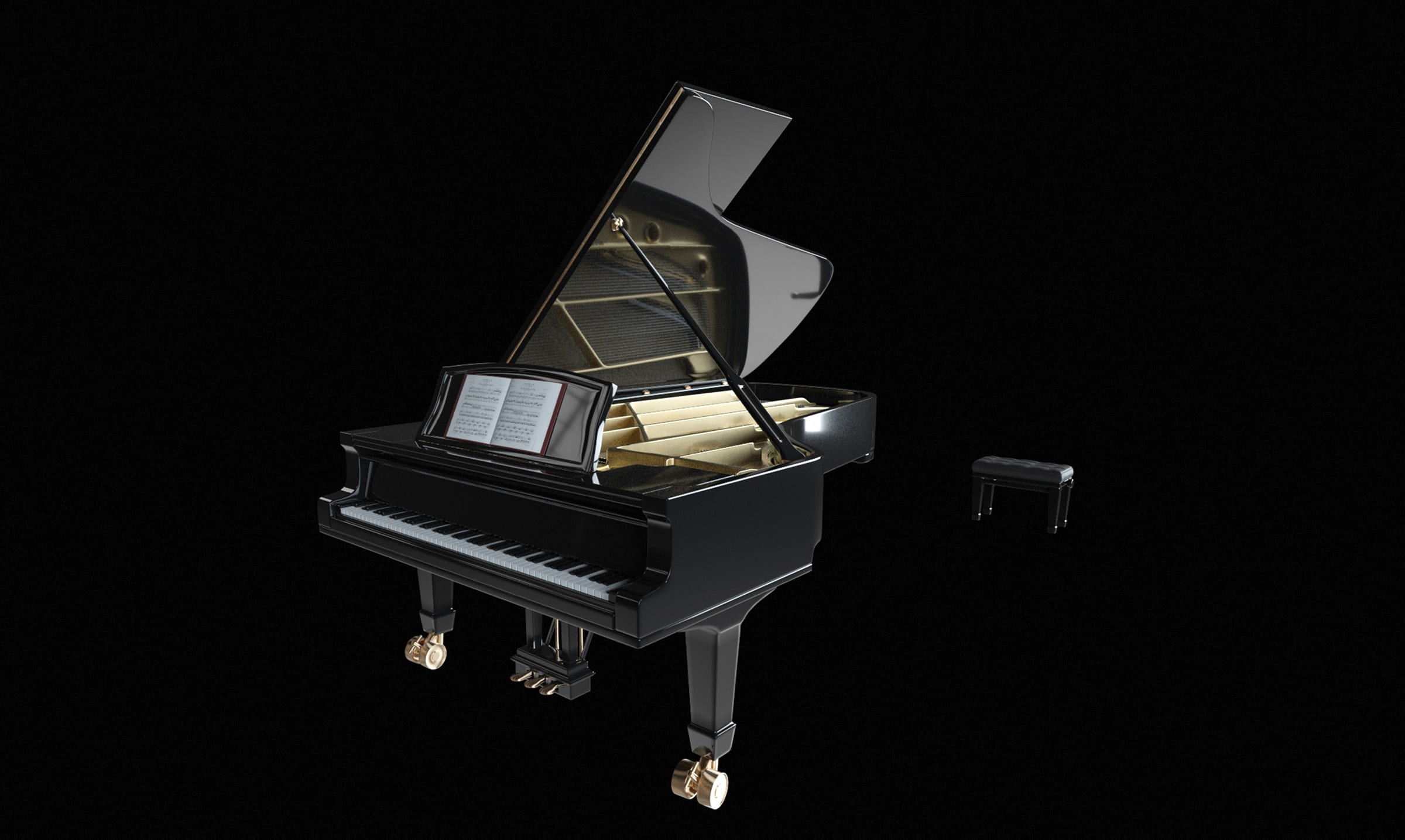 wing, musical instrument, piano, still life, wealth, expense, no people, instrument, 1080P, diamond - gemstone, grand piano, 3d model, gold colored, keyboard instrument, HD Wallpaper