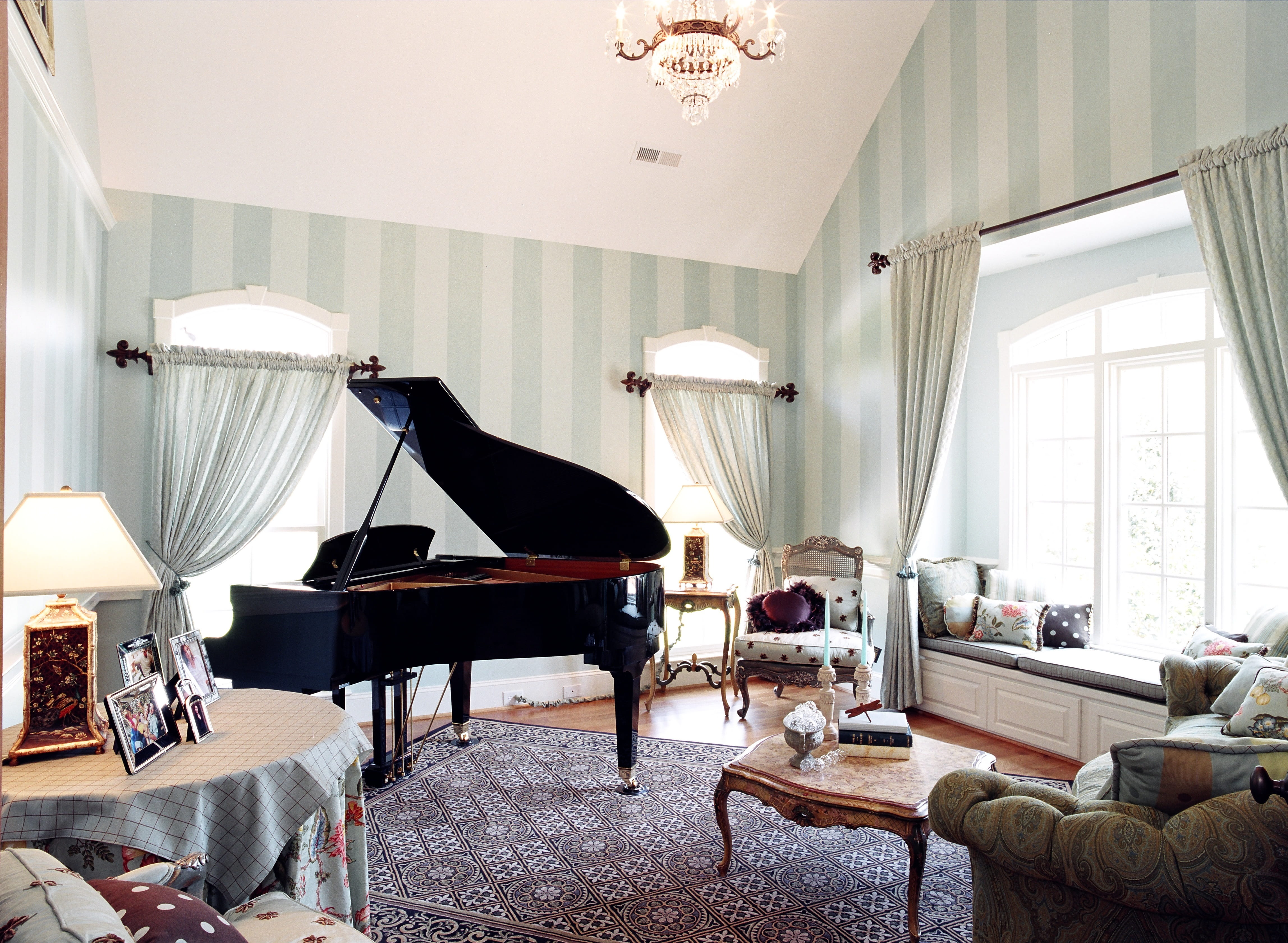 center, expressing, living room, lighting equipment, table, music, curtain, wooden, piano, window, home interior, no people, day, luxury, chair, near, grand, HD Wallpaper