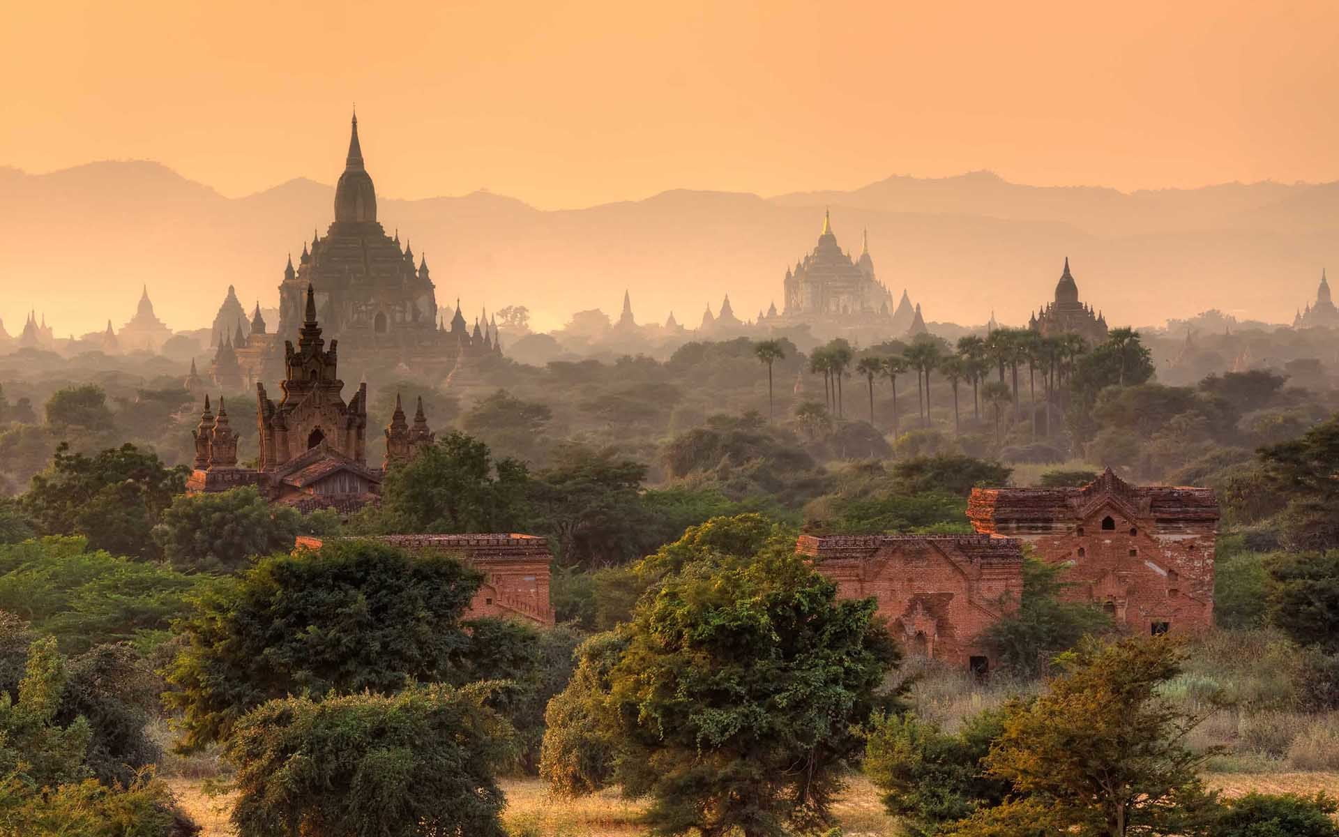 history, place of worship, 1080P, ancient, pagoda, built structure, religion, tree, travel destinations, outdoors, myanmar, building exterior, nature, HD Wallpaper