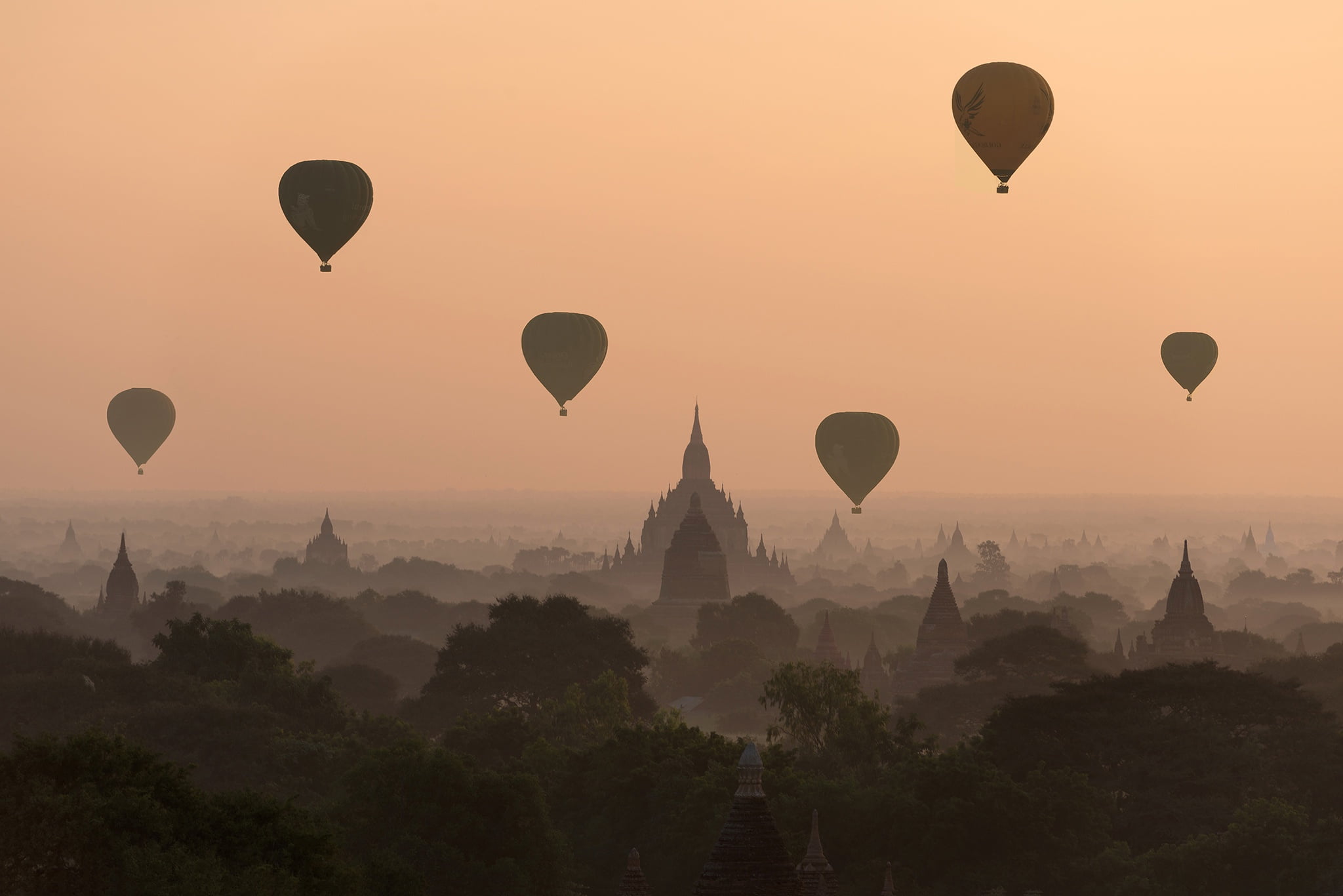 Landscape, 1080P, Vehicles, Horizon, Fog, Bagan, Hot Air Balloon, HD Wallpaper