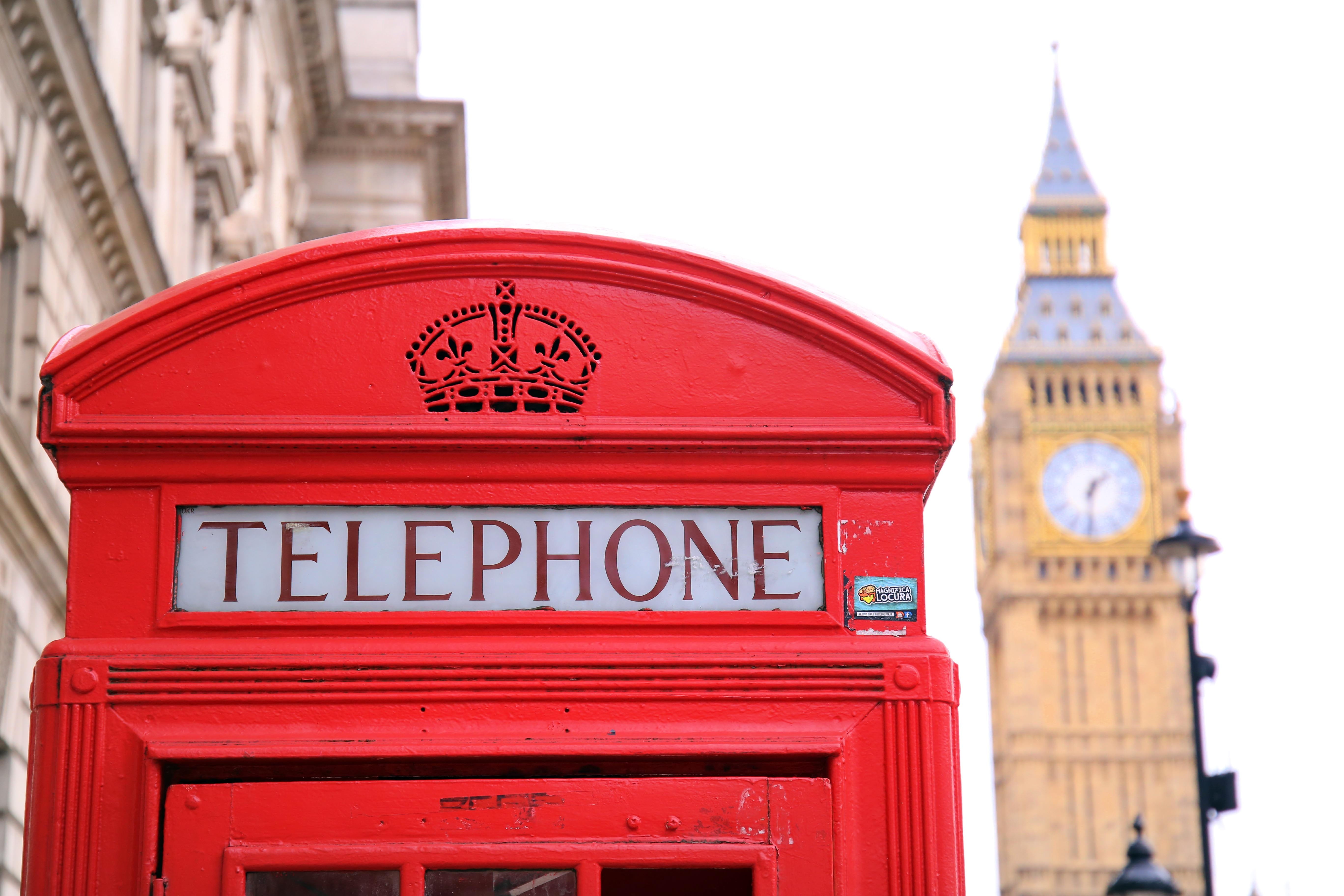 tower, big, the clock tower, red, telephone, british, city, travel destinations, architecture, cabin, built structure, clock, great britain, 5K, building, HD Wallpaper