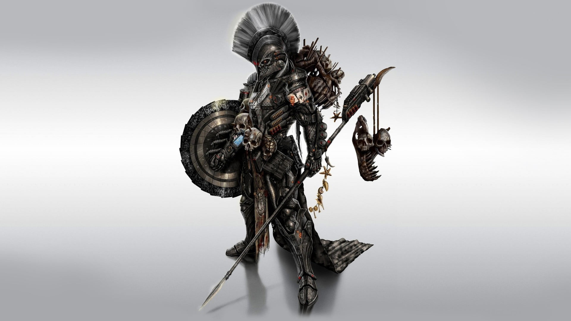 fantasy art, day, holding, shield, sculpture, hunter, water, no people, human representation, warrior, clear sky, nature, outdoors, Spartans, statue, 1080P, HD Wallpaper