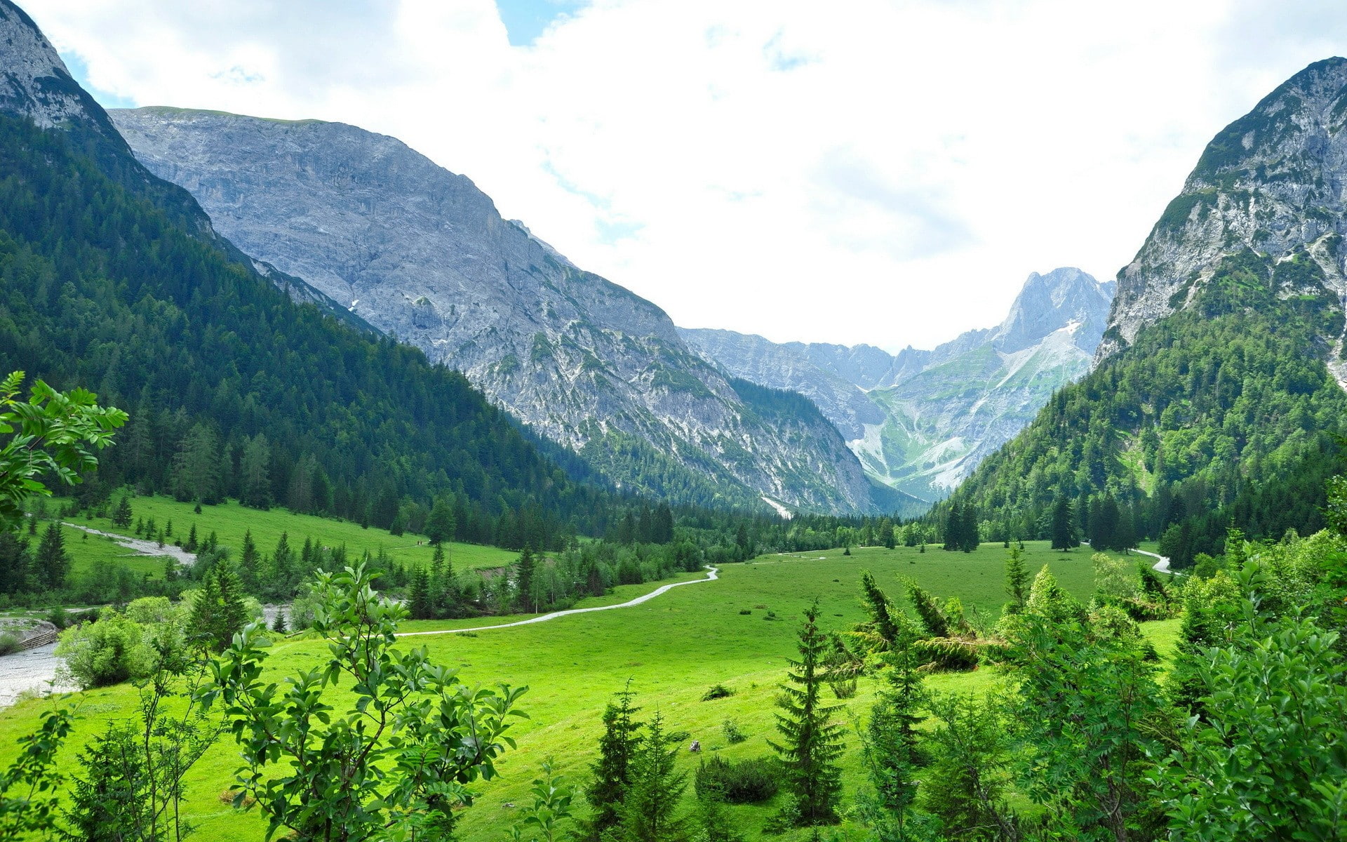 beauty in nature, tranquil scene, scenics - nature, landscape, nature, Alps, outdoors, mountain peak, mountains, cloud - sky, plant, 1080P, growth, mountain range, HD Wallpaper