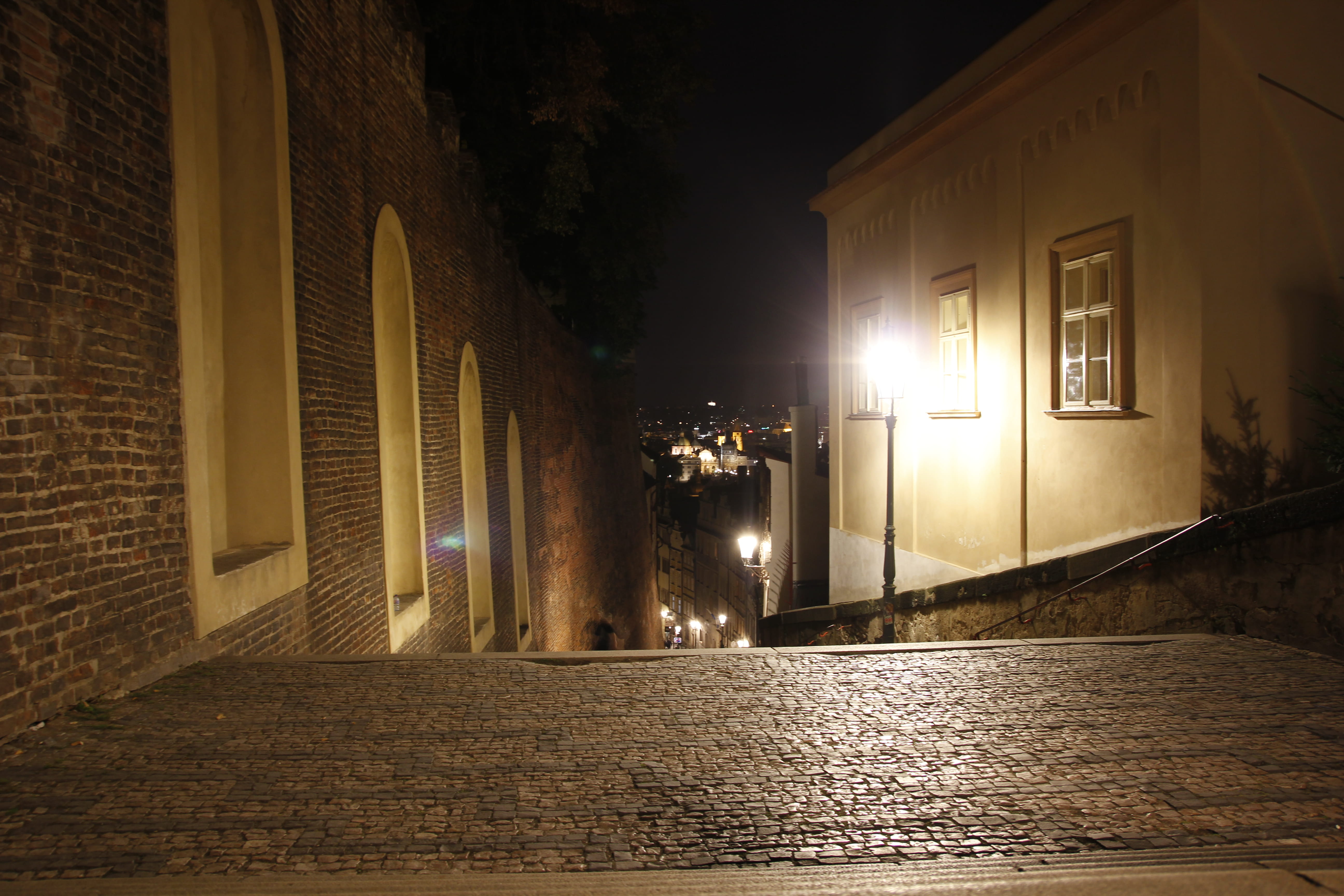 residential district, built structure, architecture, house, city, wall - building feature, building, night, street light, street, 5K, alley, outdoors, HD Wallpaper