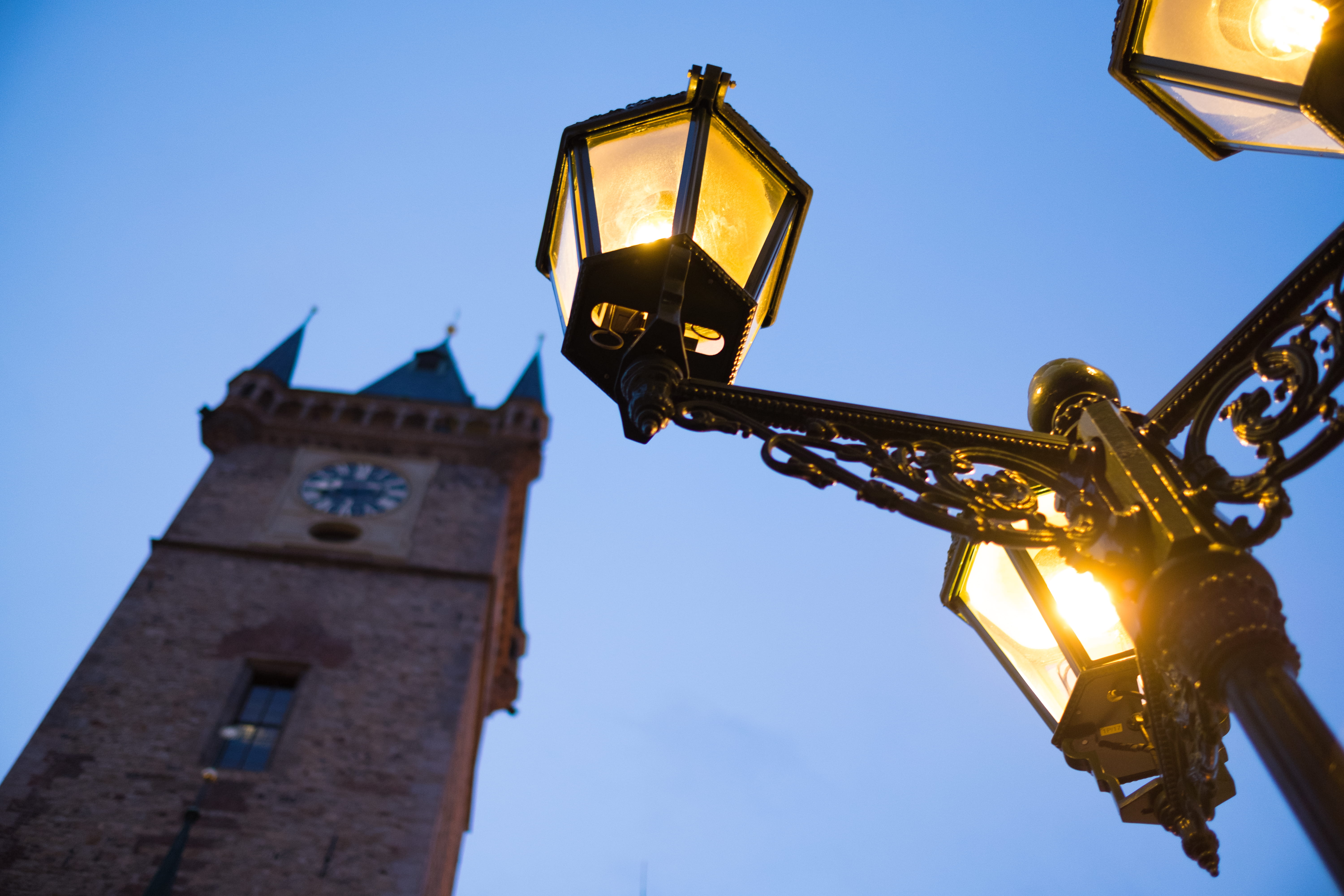 electric light, lamp post, no people, building, street, street light, cloud, machinery, low angle view, travel, outdoors, analog clock, old buildings, prag, HD Wallpaper