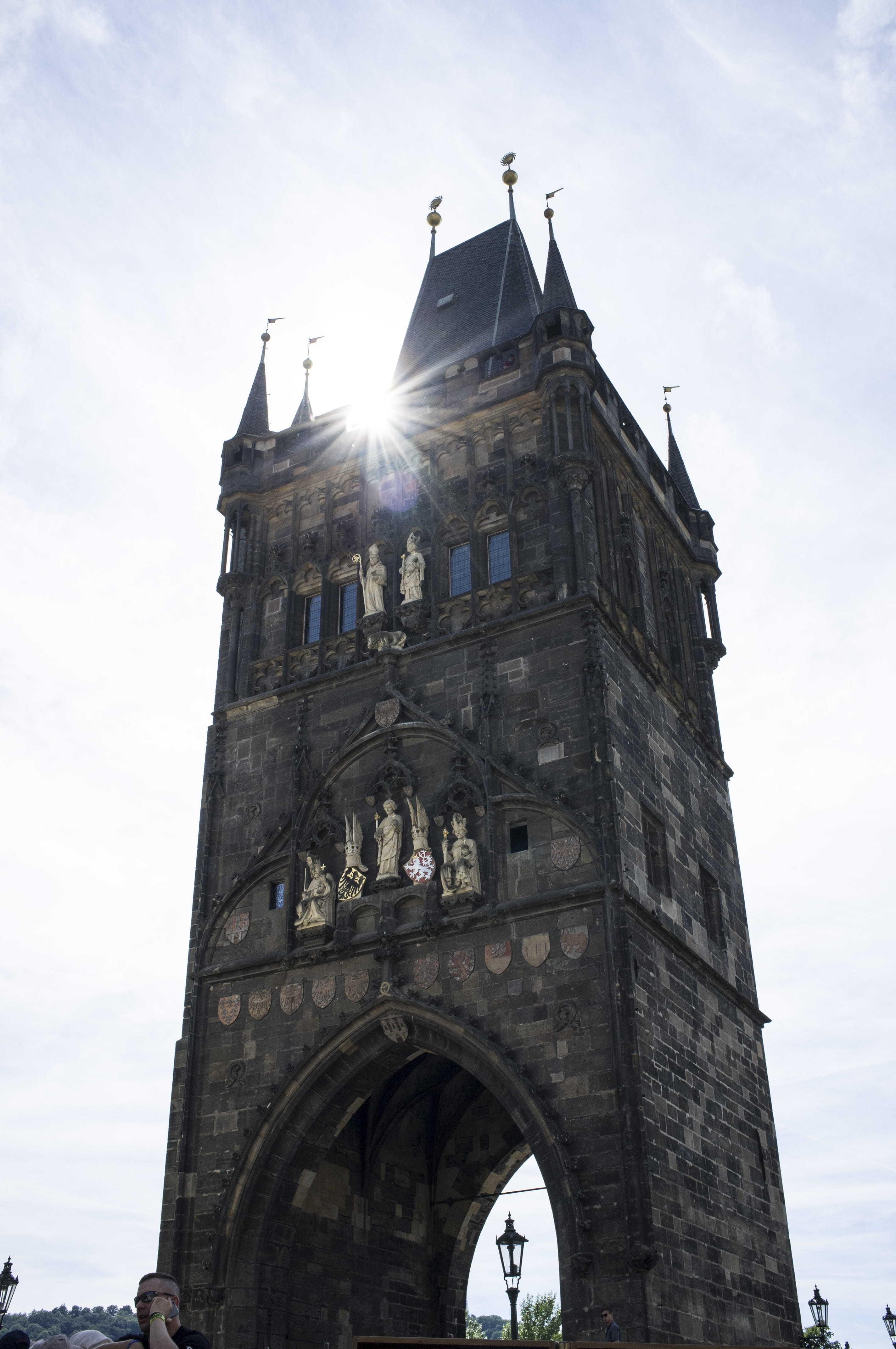 4K, arch, city, prag, praha, the past, summer, lens flare, sunlight, travel destinations, building exterior, day, tower, outdoors, built structure, tourism, Phone HD Wallpaper