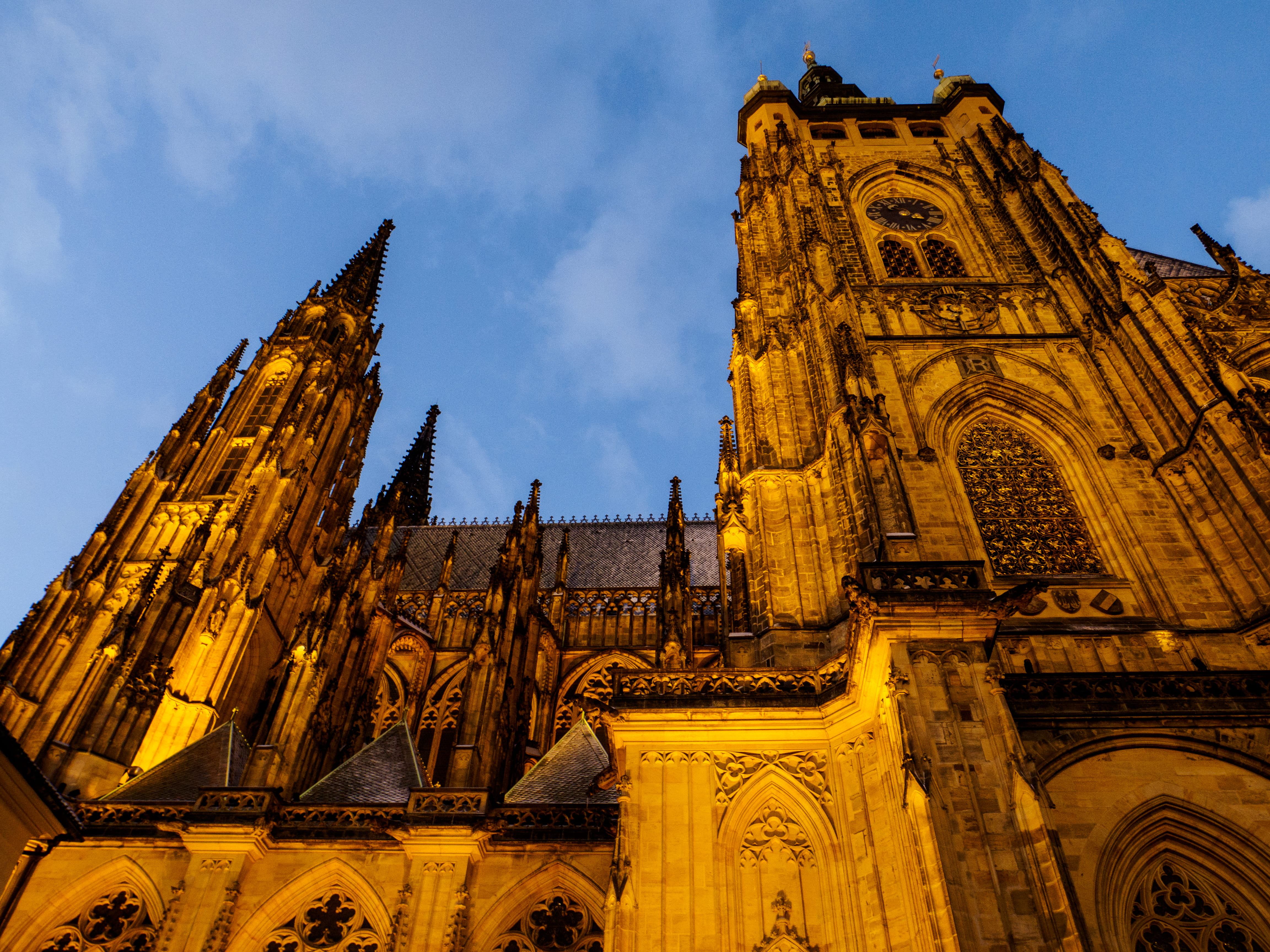 travel destinations, winter in prague, church, the past, spirituality, castle at night, prague, low angle view, travel, romanic, building, winter evening in prague, HD Wallpaper