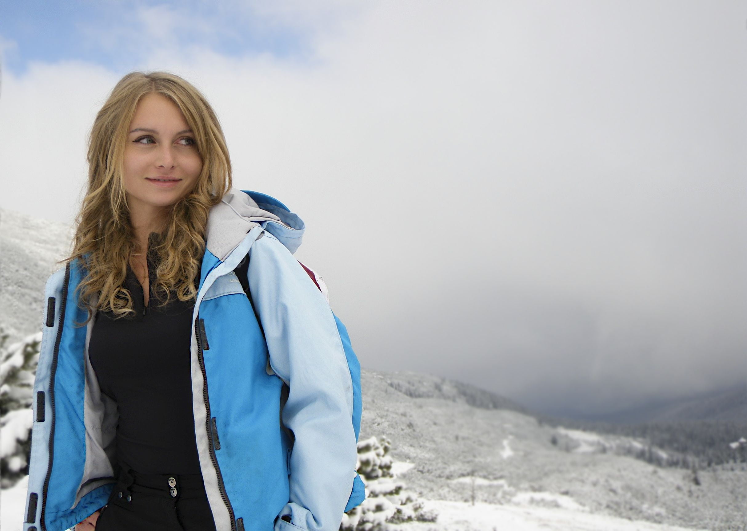 sport, walking, travel, one Person, winter landscape, beautiful woman, blue, active, trip, mountaineer, lifestyle, healthy, 1080P, looking at camera, mountain, HD Wallpaper