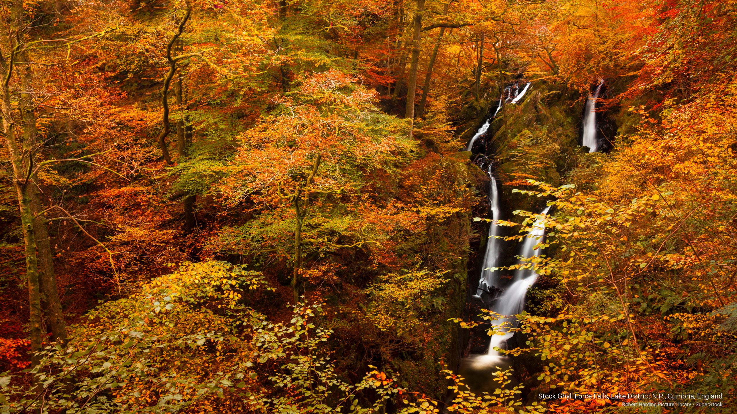 stock, Fall, p, cumbria, england, ghyll, lake, 2K, falls, n, force, district, HD Wallpaper
