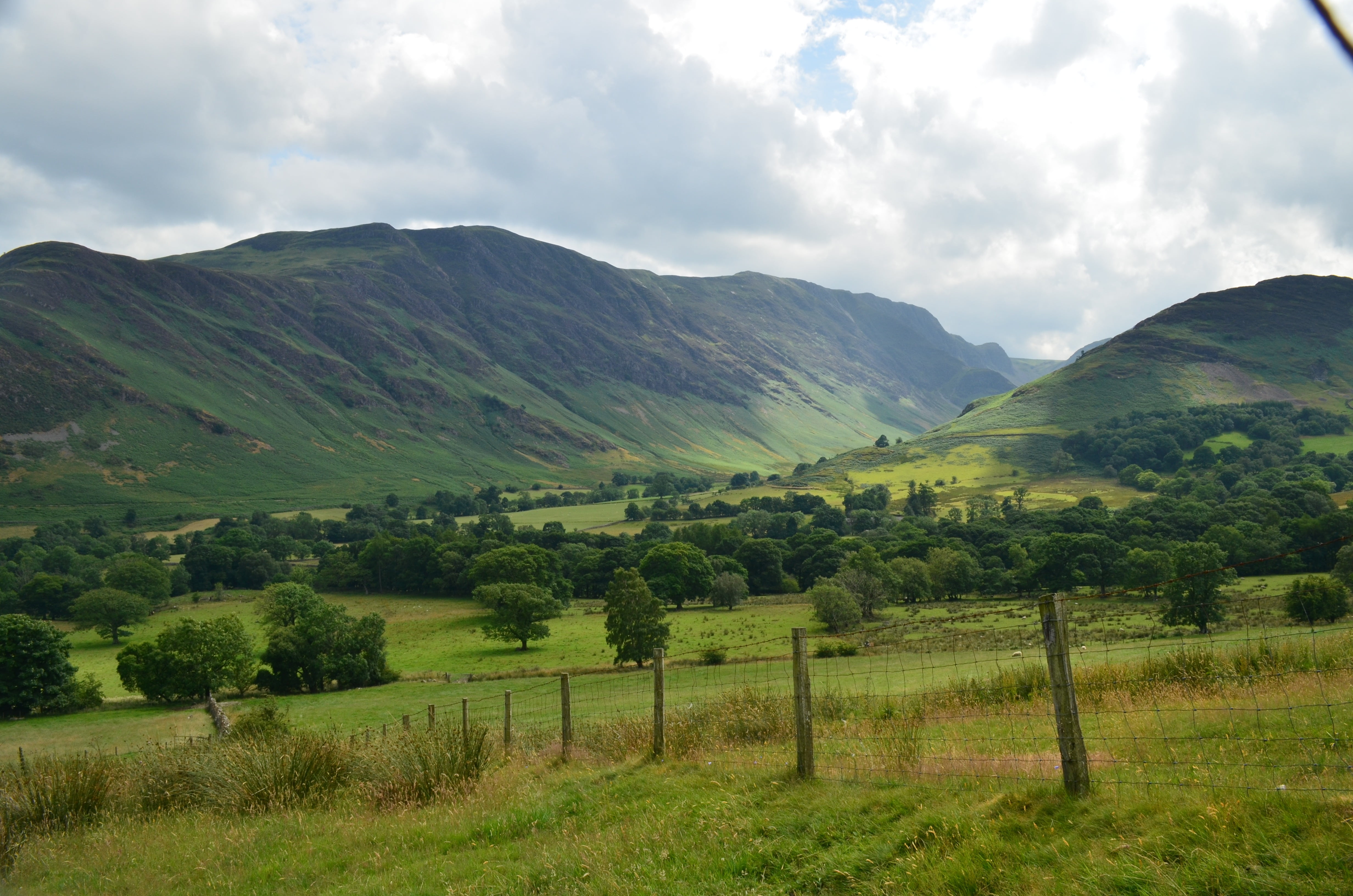 boundary, landscape, green color, tranquil scene, environment, land, beauty in nature, nature, 4K, fence, mountain, rural scene, cloud - sky, grass, scenics - nature, HD Wallpaper