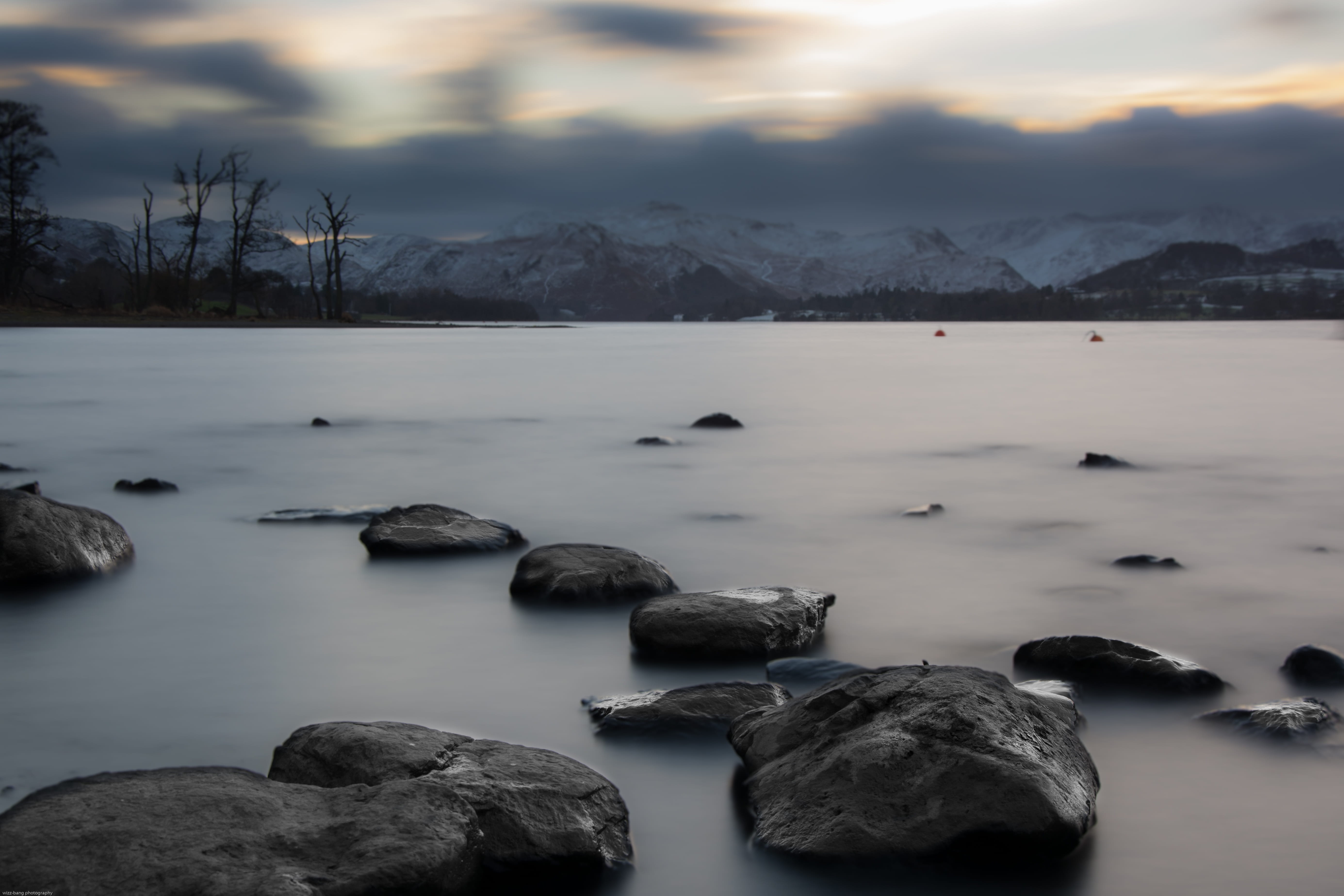 lake ullswater, mountain, rock, solid, winter, scenics - nature, cold temperature, stones, no people, cloud - sky, lake district, rock - object, lake, england, HD Wallpaper