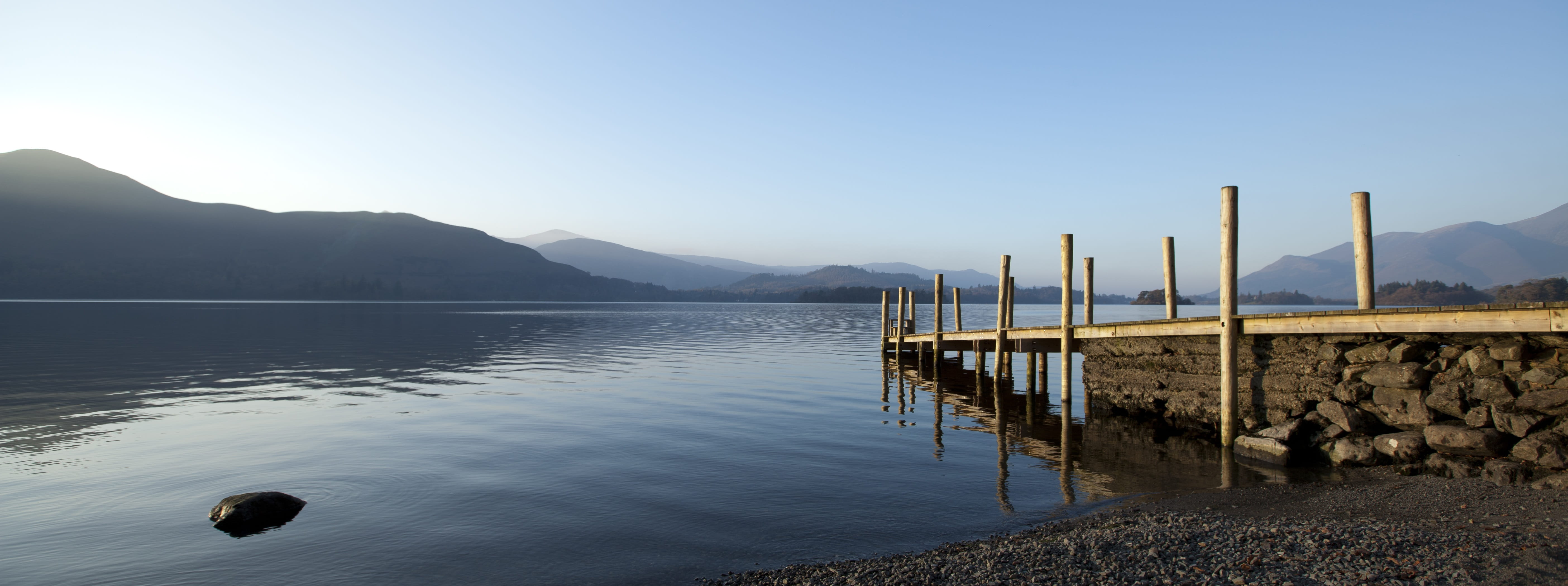 lake district, catbells, beauty in nature, travel destinations, mountain range, jetty, pier, no people, day, lake, copy space, landscape, tranquility, derwent water, HD Wallpaper