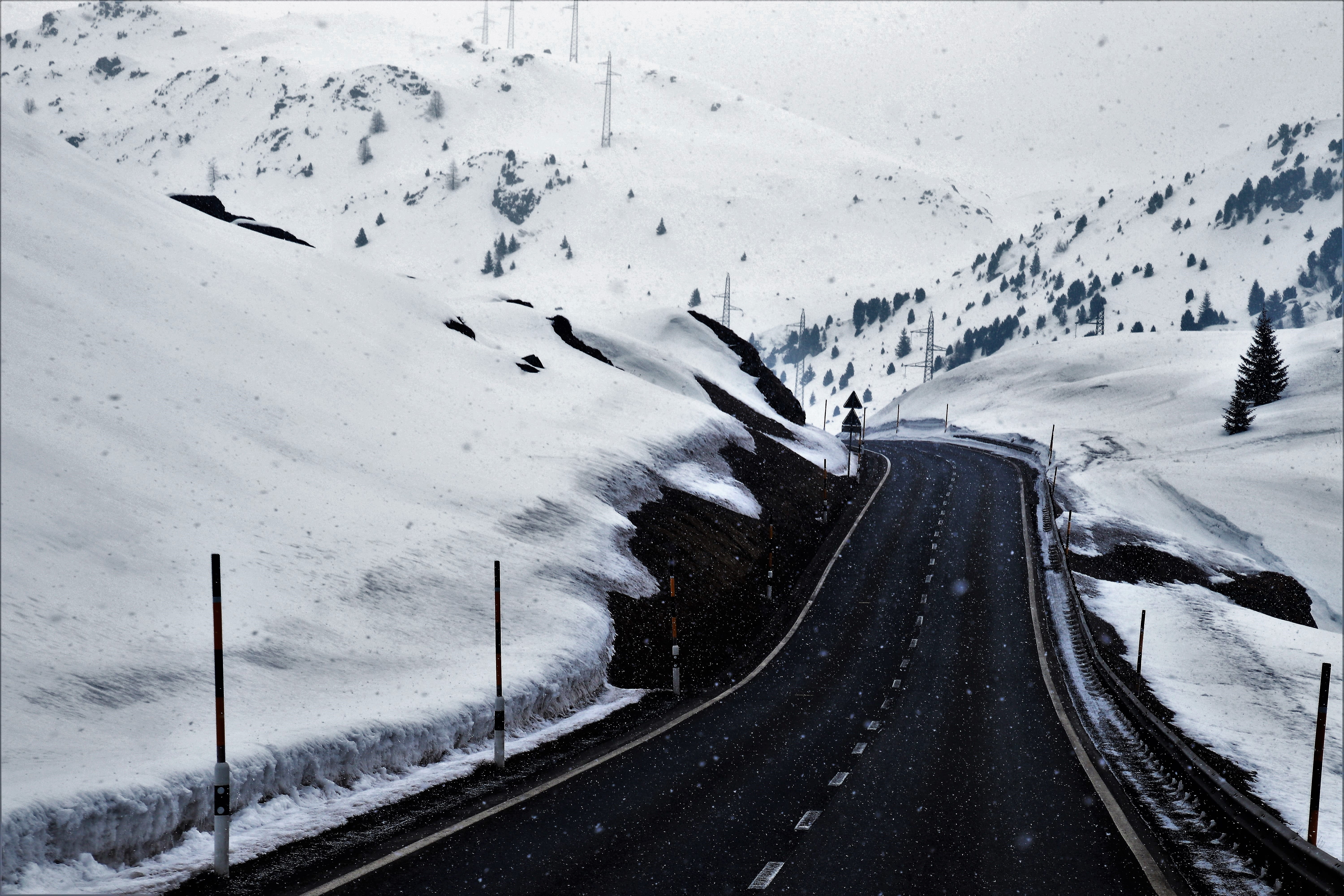 direction, landscape, in the mountains, nature, lit, hiking trails, snowcapped mountain, hurry up, frequency response, hard rime, mountains, frost, asphalt, HD Wallpaper