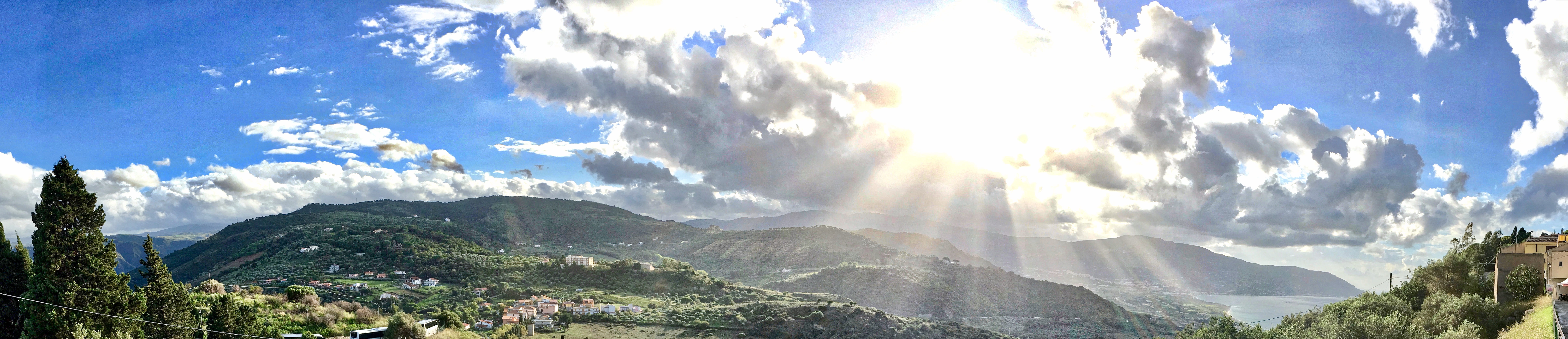 land, cloud - sky, mountain range, tindari, mountain peak, mountain, landscape, hills, sicilia, tree, lens flare, tranquil scene, panoramic, day, sky, scenics - nature, HD Wallpaper