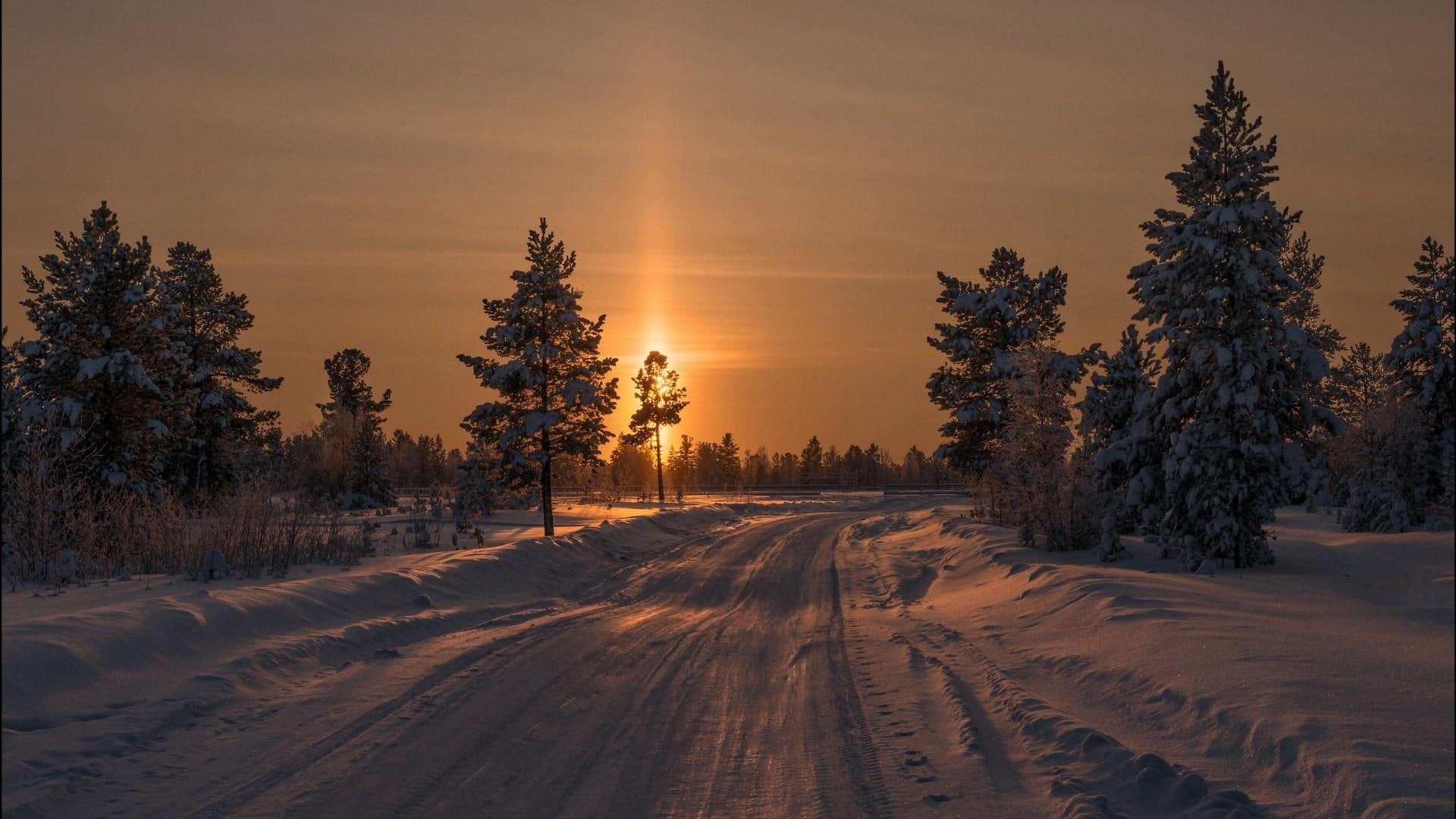 light, path, winter, sky, road, 1080P, sunset, dawn, snow, freezing, sunlight, evening, tree, breathtaking, HD Wallpaper
