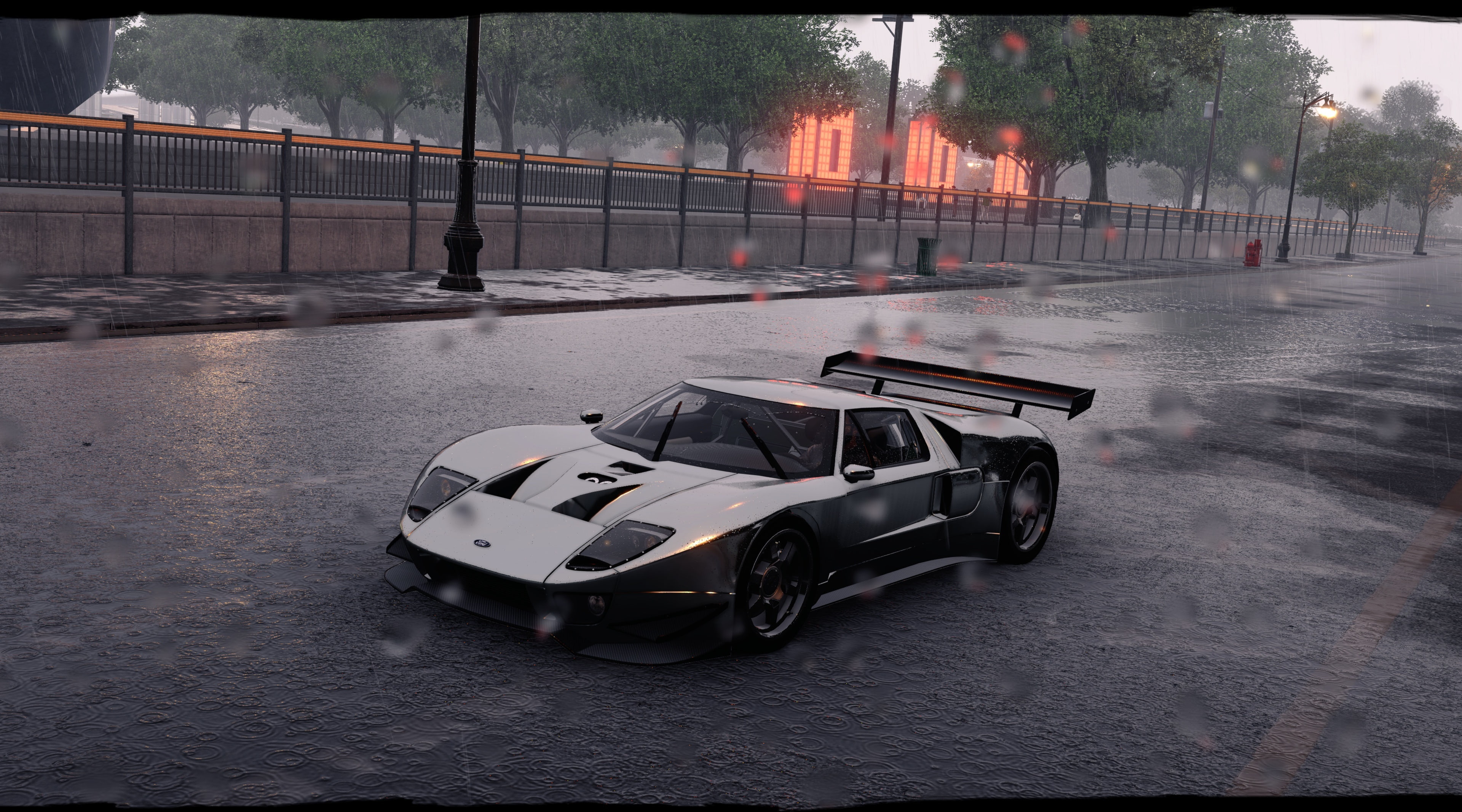 breathtaking, car, classic motors, city, land vehicle, water, k, motors, motor racing track, ford gt, the crew, gt, outdoors, barrier, hd/4k, Artistic, HD Wallpaper