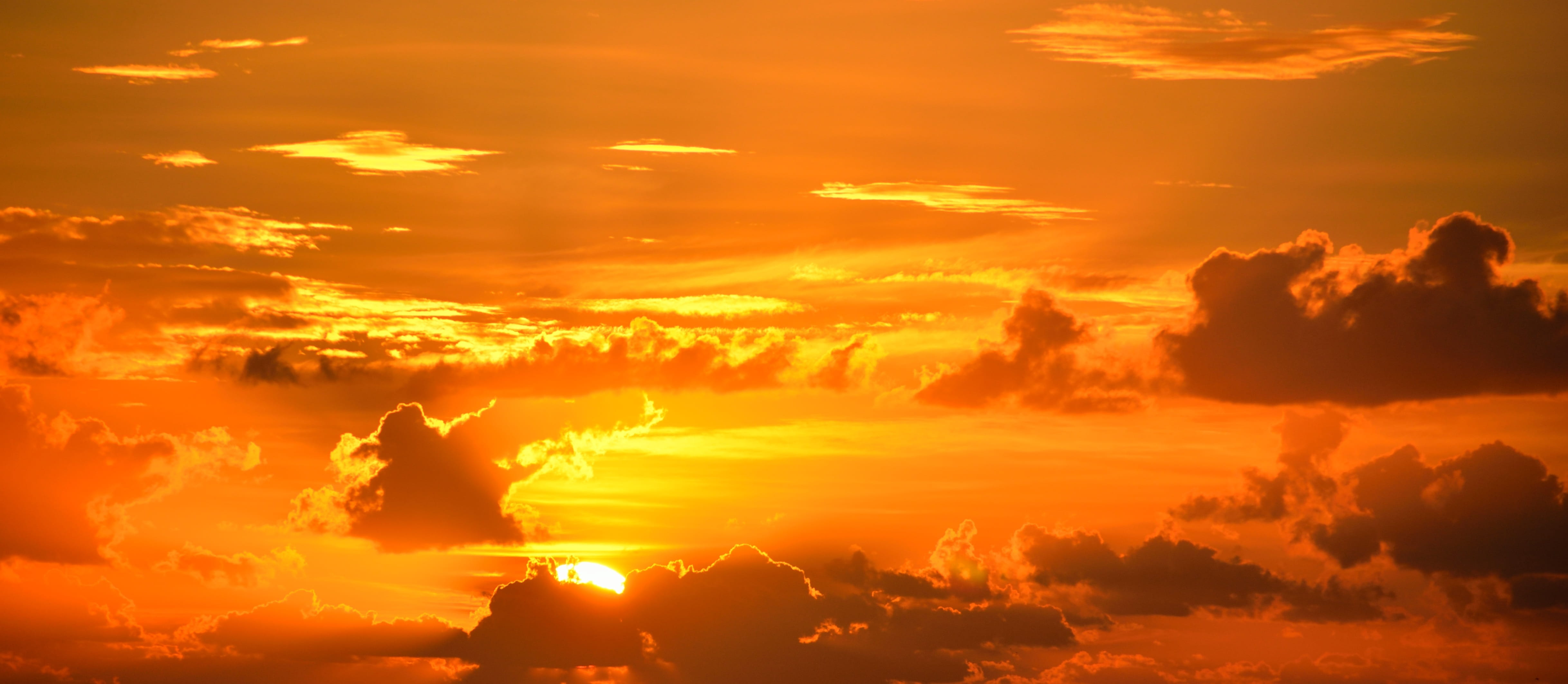 4K, nature, beauty, backlit, sunset, beauty in nature, orange, colorful, cloudscape, scenery, environment, spectrum, sky, bright, tranquility, summer, HD Wallpaper