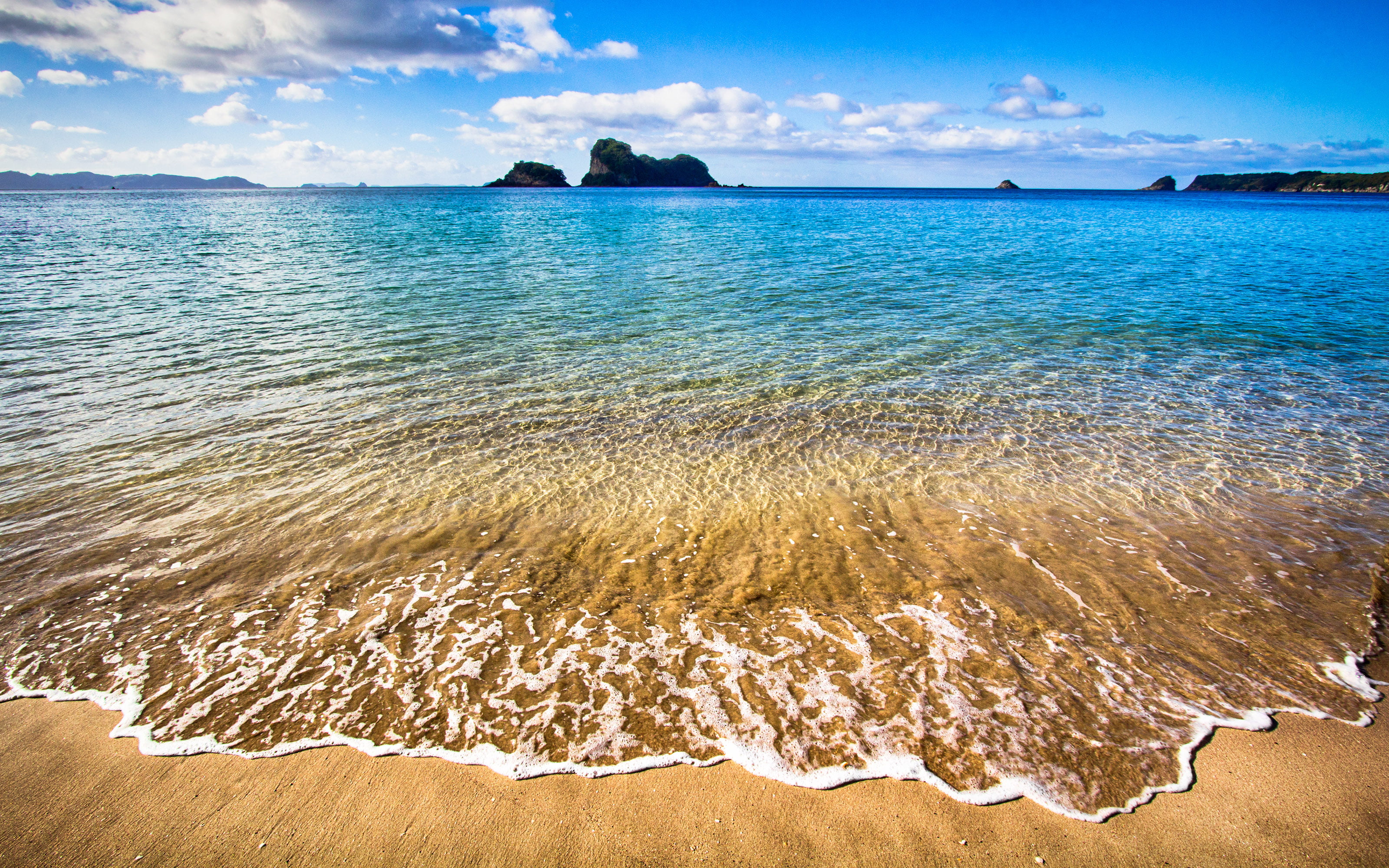zealand, tranquility, sunlight, cloud - sky, beach, water, day, sea, peninsula, sand, hd, nature, horizon over water, scenics - nature, sky, HD Wallpaper