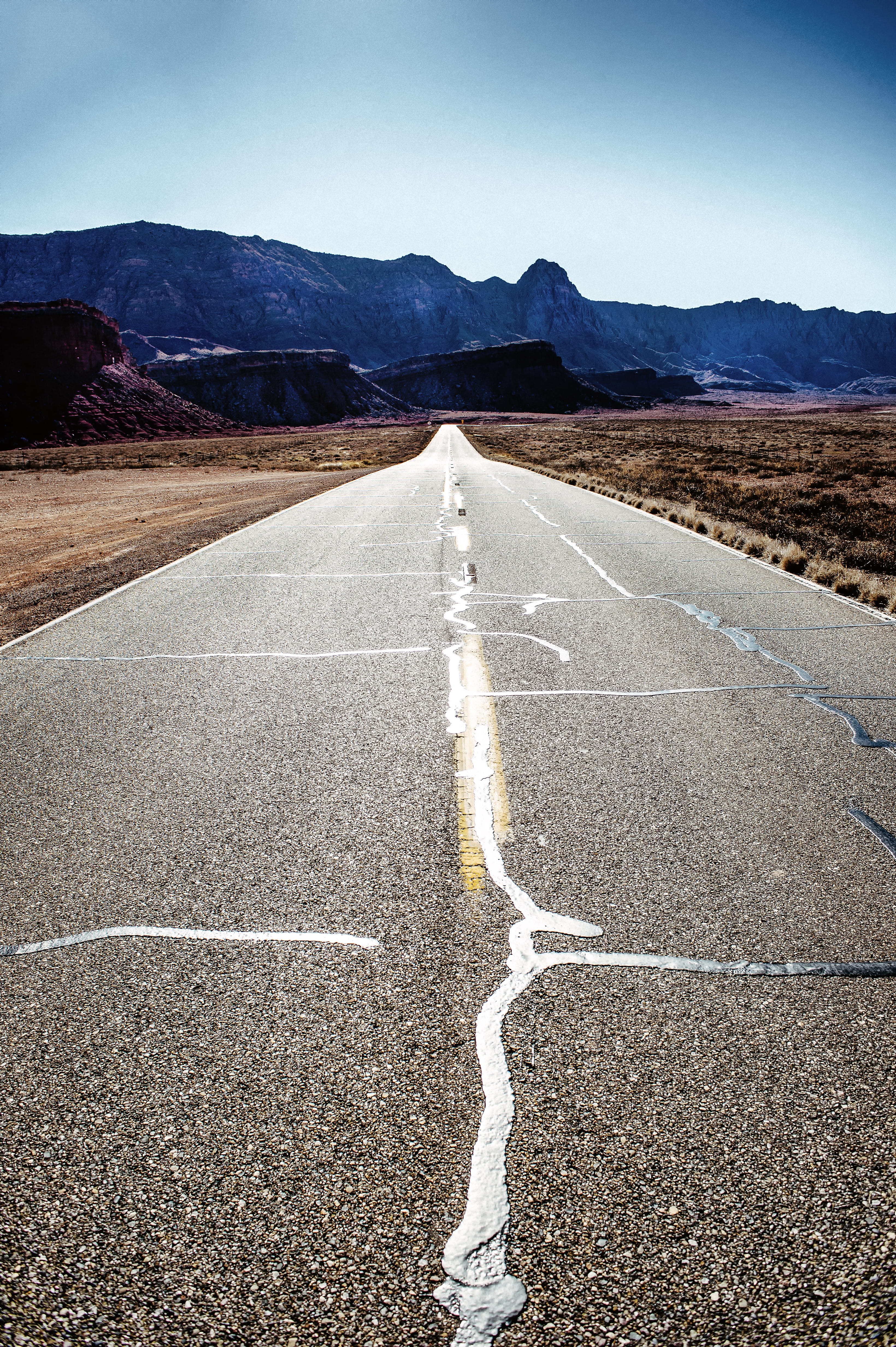 towards, no people, road marking, environment, tranquility, symbol, rocks, marking, mountain, asphalt, scenics - nature, transportation, vanishing point, Phone HD Wallpaper