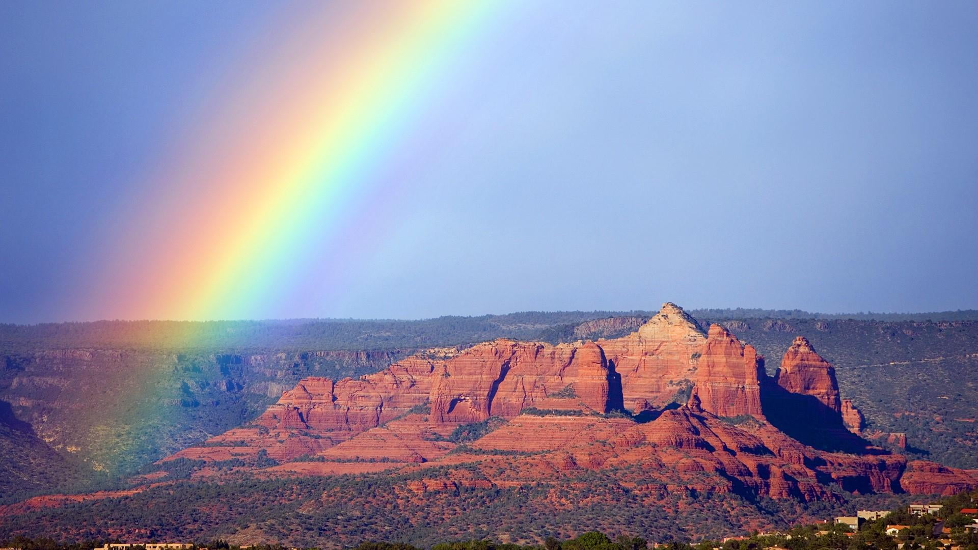 tranquil scene, meteorological phenomenon, mountain, highland, arizona, mount scenery, travel, united states, rainbow, beauty in nature, 1080P, idyllic, HD Wallpaper