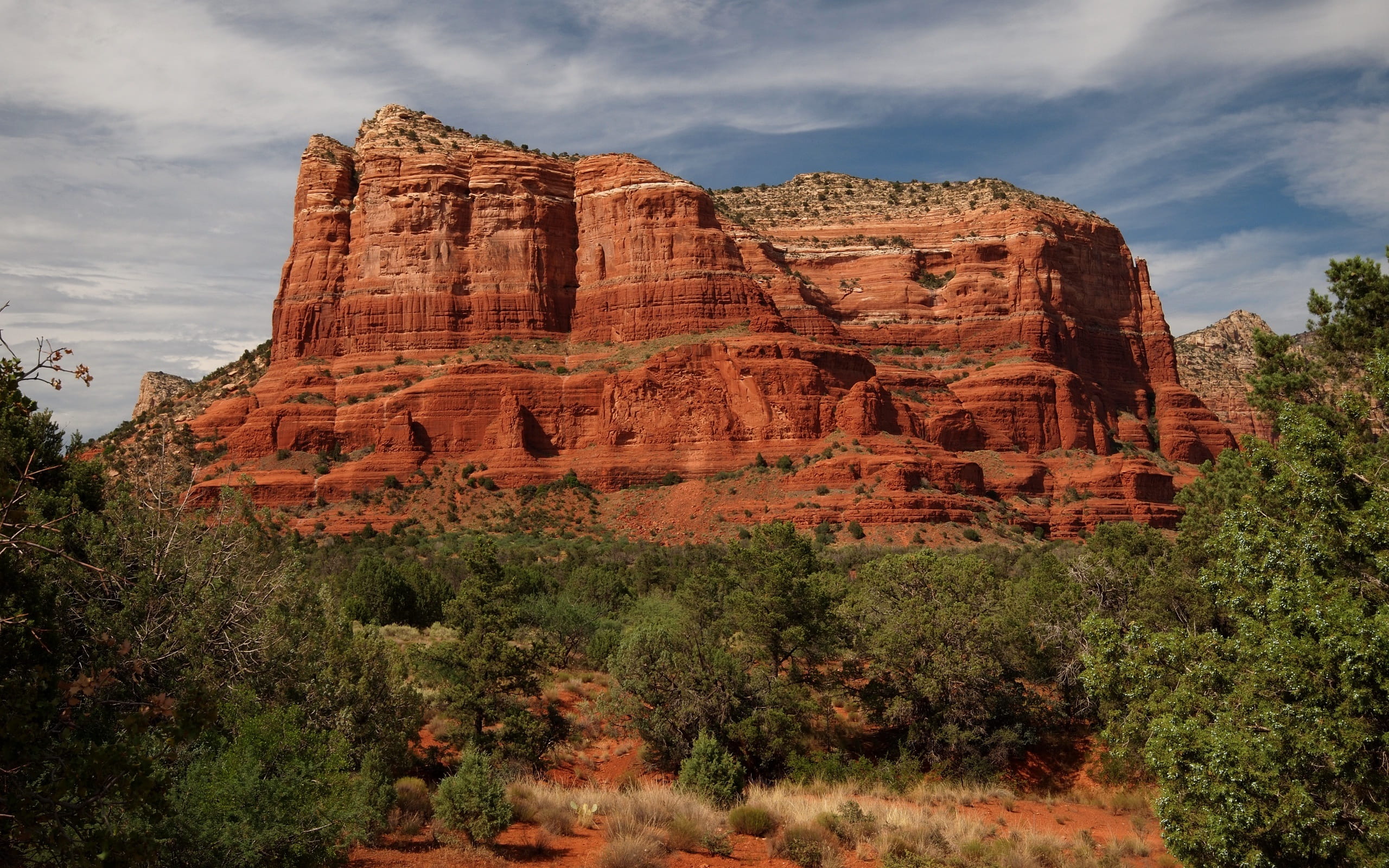 erosion, climate, plant, rock formation, environment, solid, Sedona, outdoors, cloud - sky, travel destinations, non-urban scene, usa, geological, sedona, HD Wallpaper