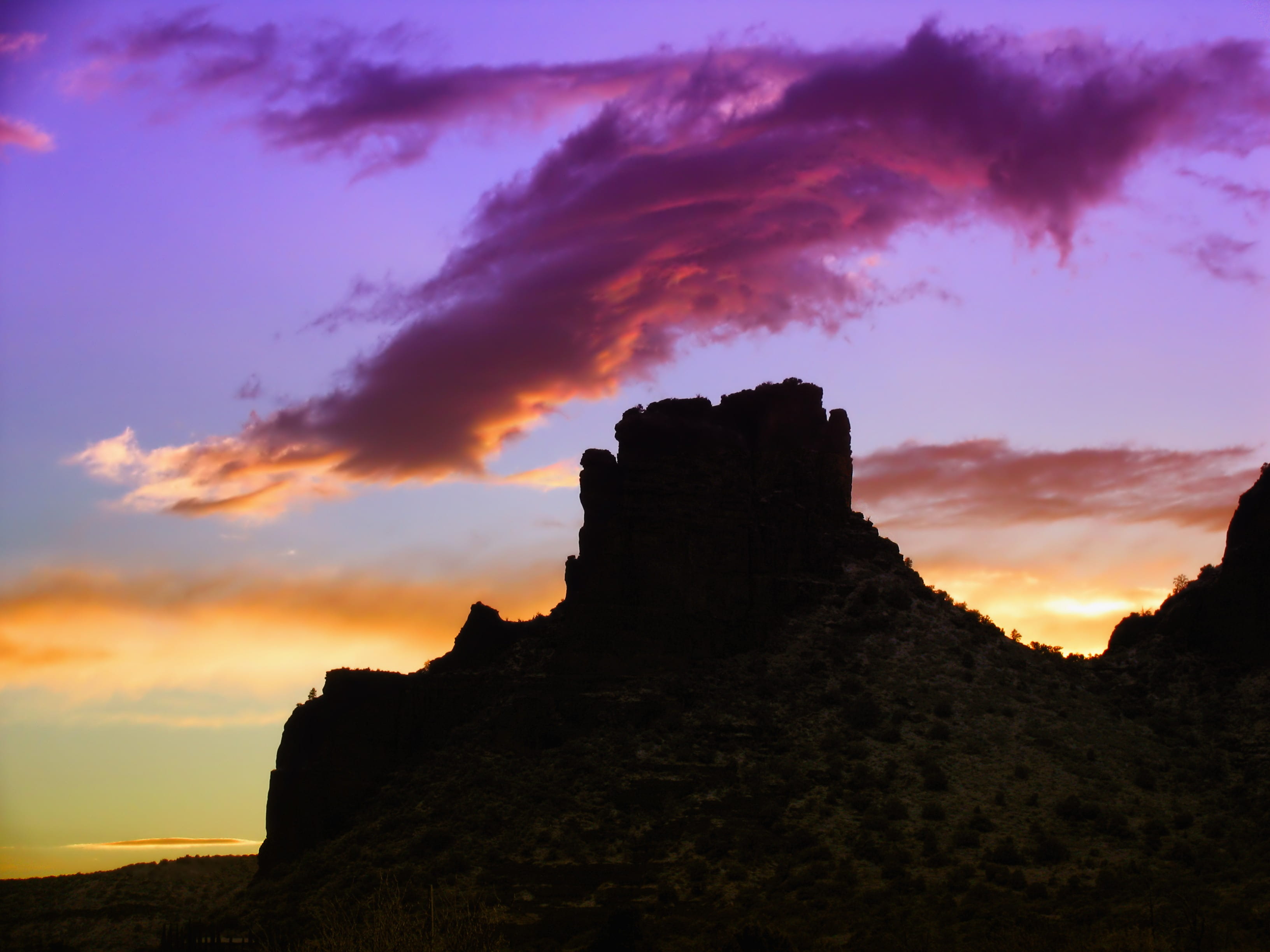 scenics - nature, travel destinations, travel, sky, arizona, cloud - sky, silhouette, clouds, rock, nature, beautiful, outside, mountains, sunset, 2K, HD Wallpaper