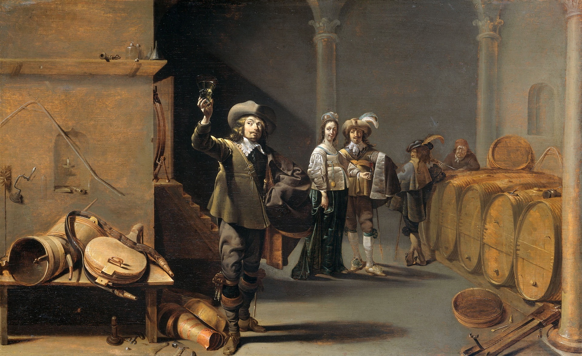 tasters, genre, barrel, painting, 1080P, duc, jakob, HD Wallpaper