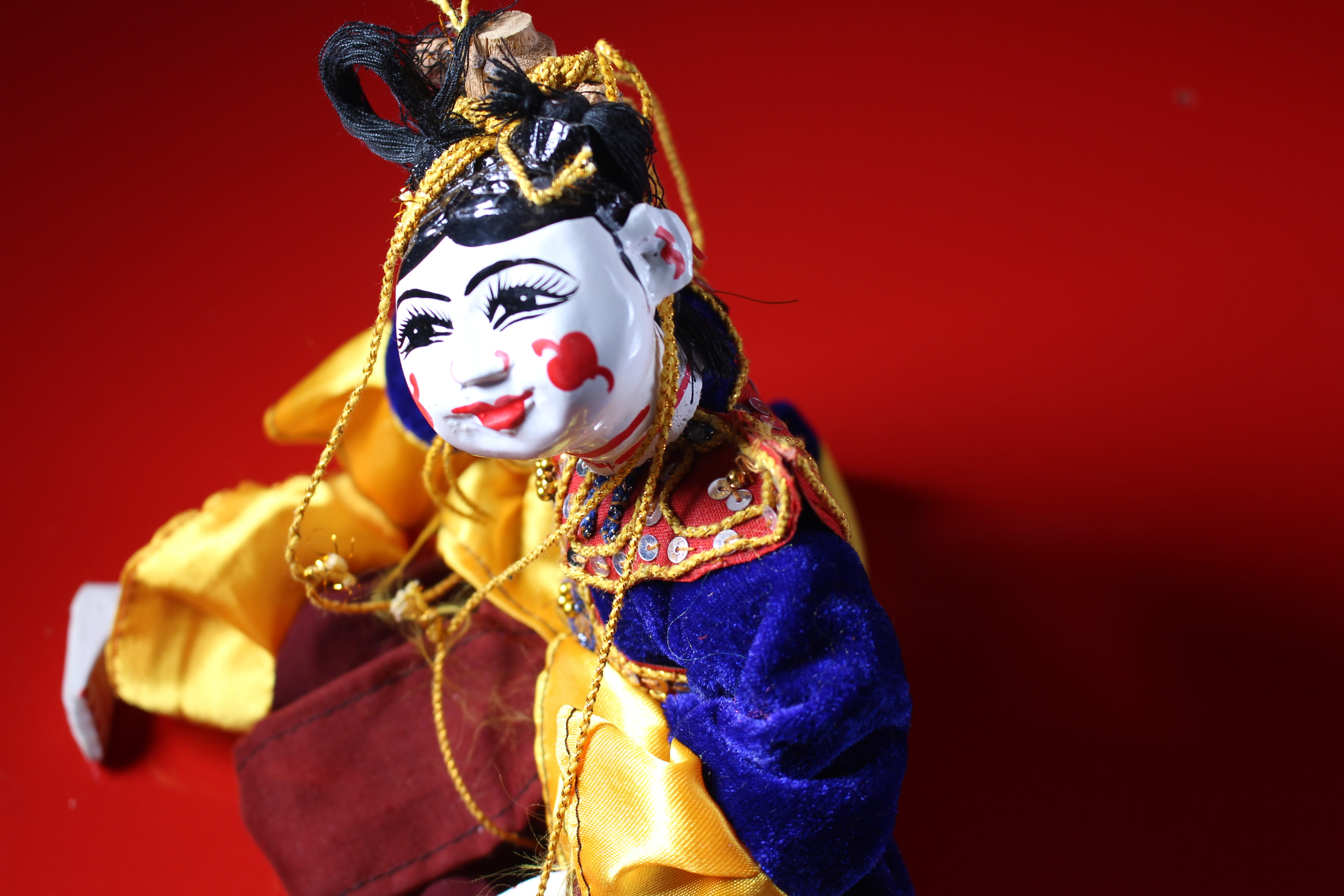 colored background, paint, celebration, waist up, traditional clothing, asian, handicraft, decoration, indoors, women, wooden, traditional, handmade, doll, HD Wallpaper