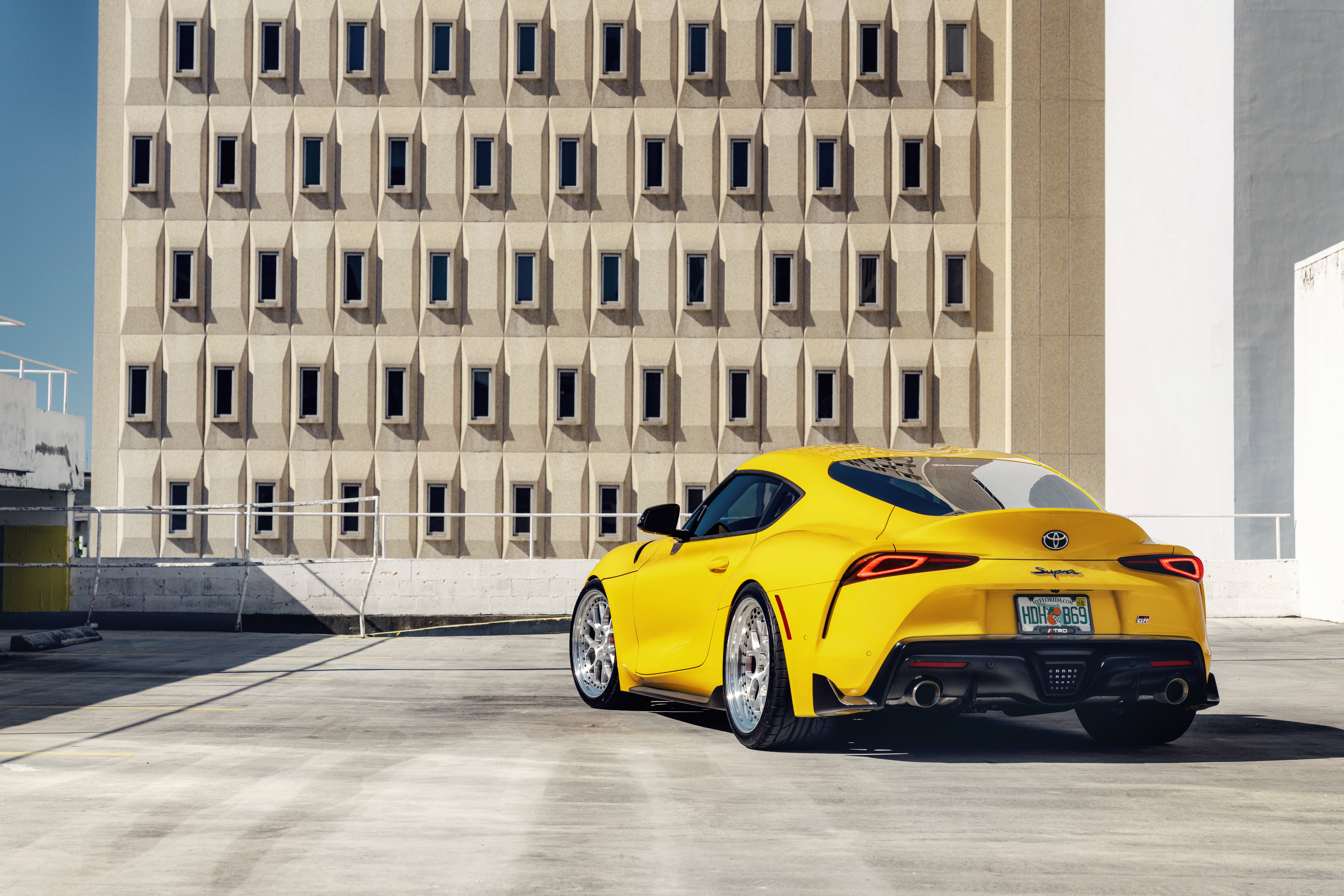 Toyota Supra, 2020 Toyota GR Above, sports car, yellow, 8K, rear view, HD Wallpaper