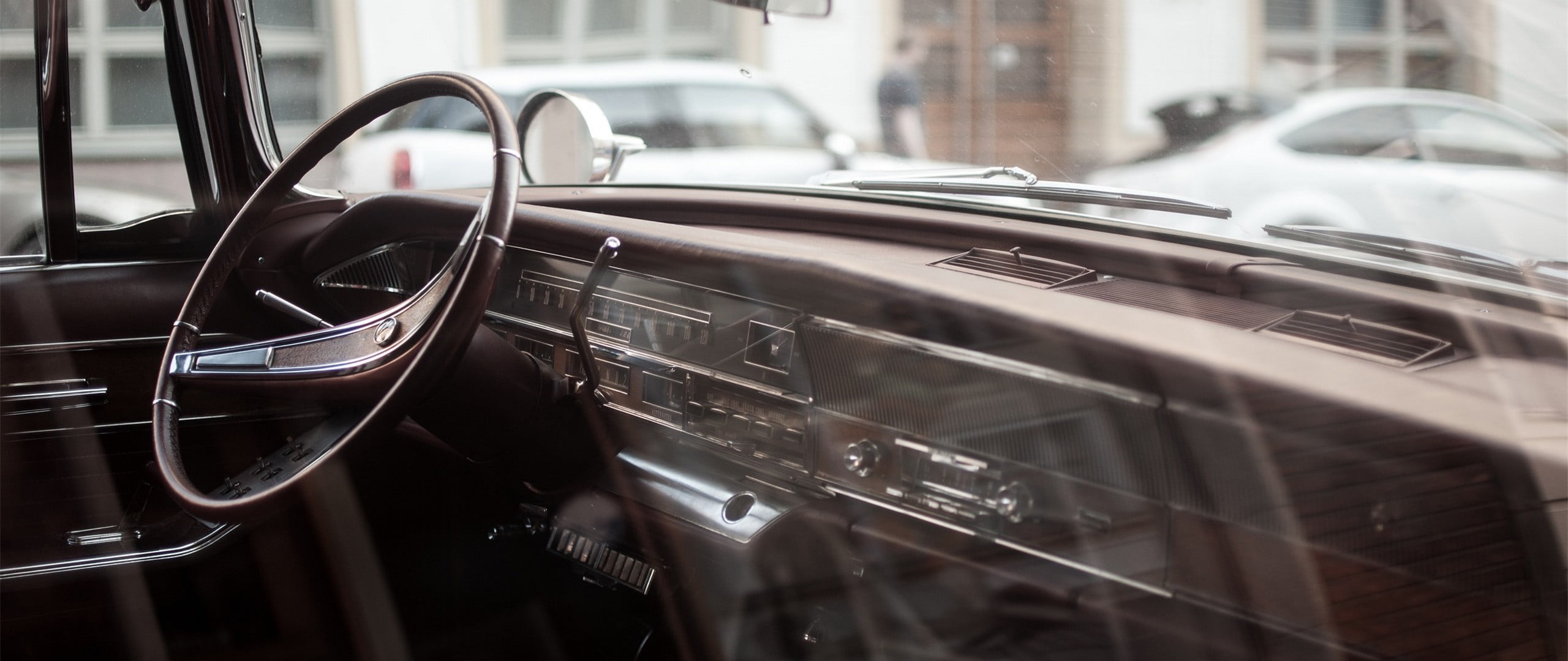 window, outdoors, selective focus, car, glass - material, black, mode of transportation, transportation, land vehicle, shiny, car interior, Vintage car, HD Wallpaper