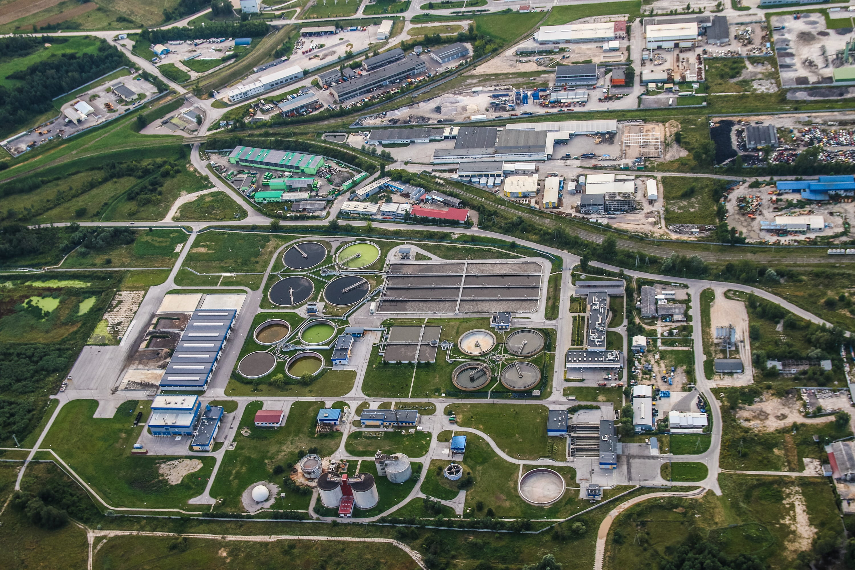 2K, aerial photo, building, architecture, land vehicle, motor vehicle, nature, the height of the, swietokrzyskie, green color, outdoors, treatment plant wastewater, HD Wallpaper