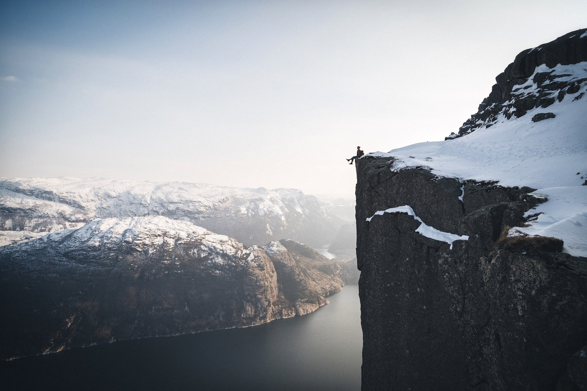 Norway, snow, road, snow flakes, nature, sea, heights, 1080P, HD Wallpaper