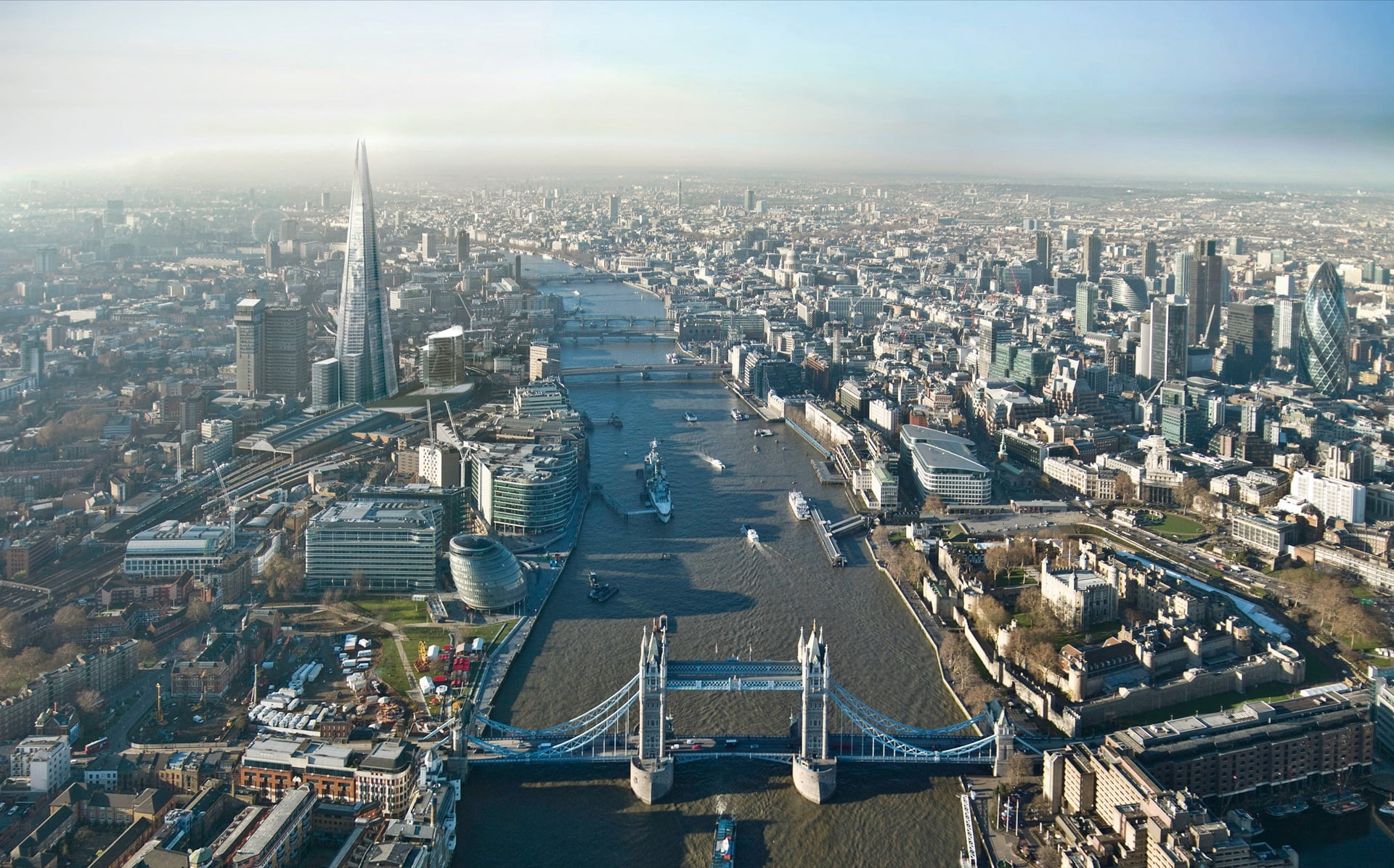 city Life, cityscape, bridge, skyscrapers, urban Skyline, skyscraper, nature, sunset, roof, tower Bridge, london, tourism, height, downtown District, high Angle View, HD Wallpaper