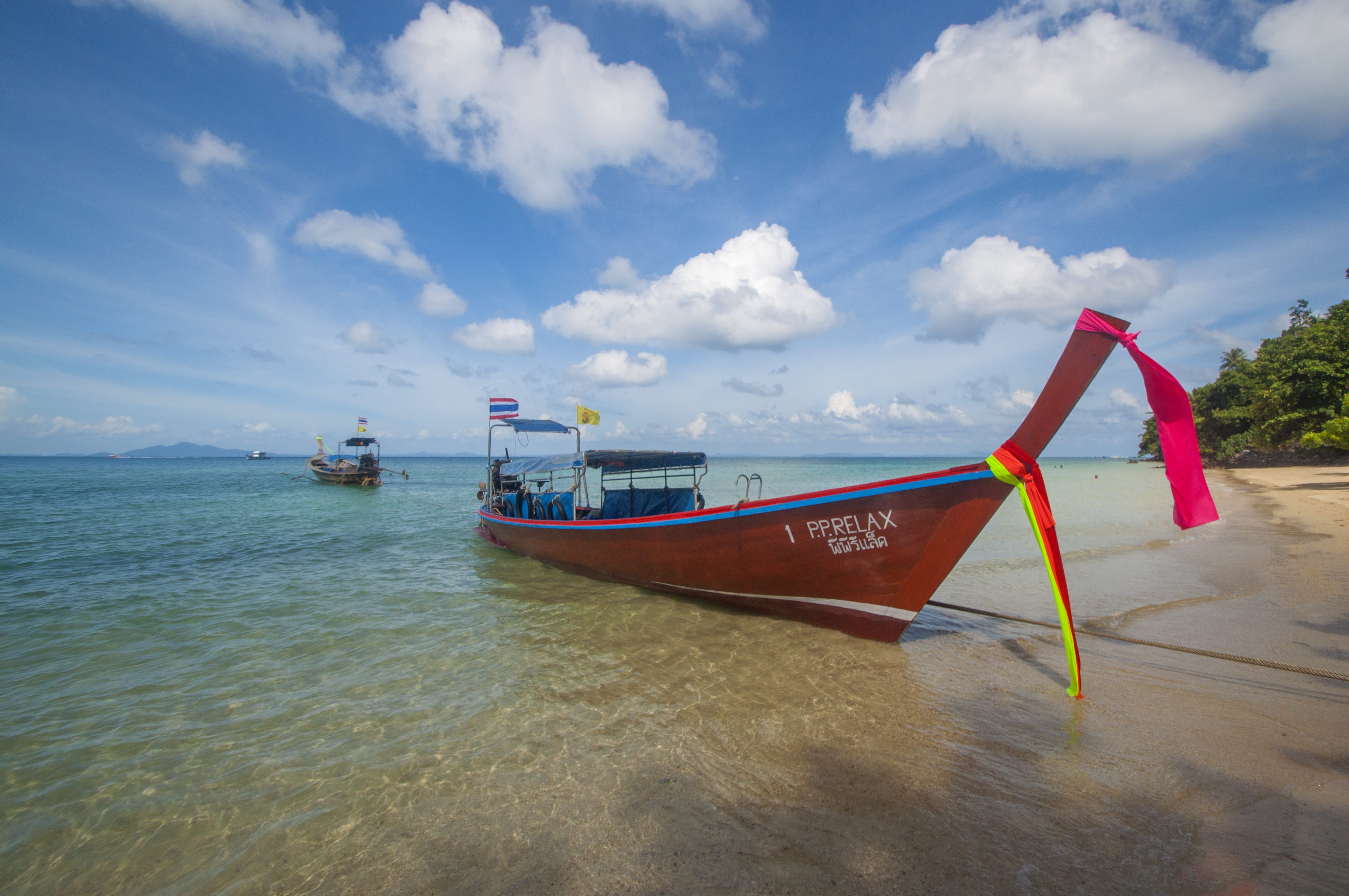 long, land, beauty in nature, tranquil scene, outdoors, island, thai, ocean, phi phi, fishing boat, sky, andaman, asia, tail, vacation, transportation, HD Wallpaper