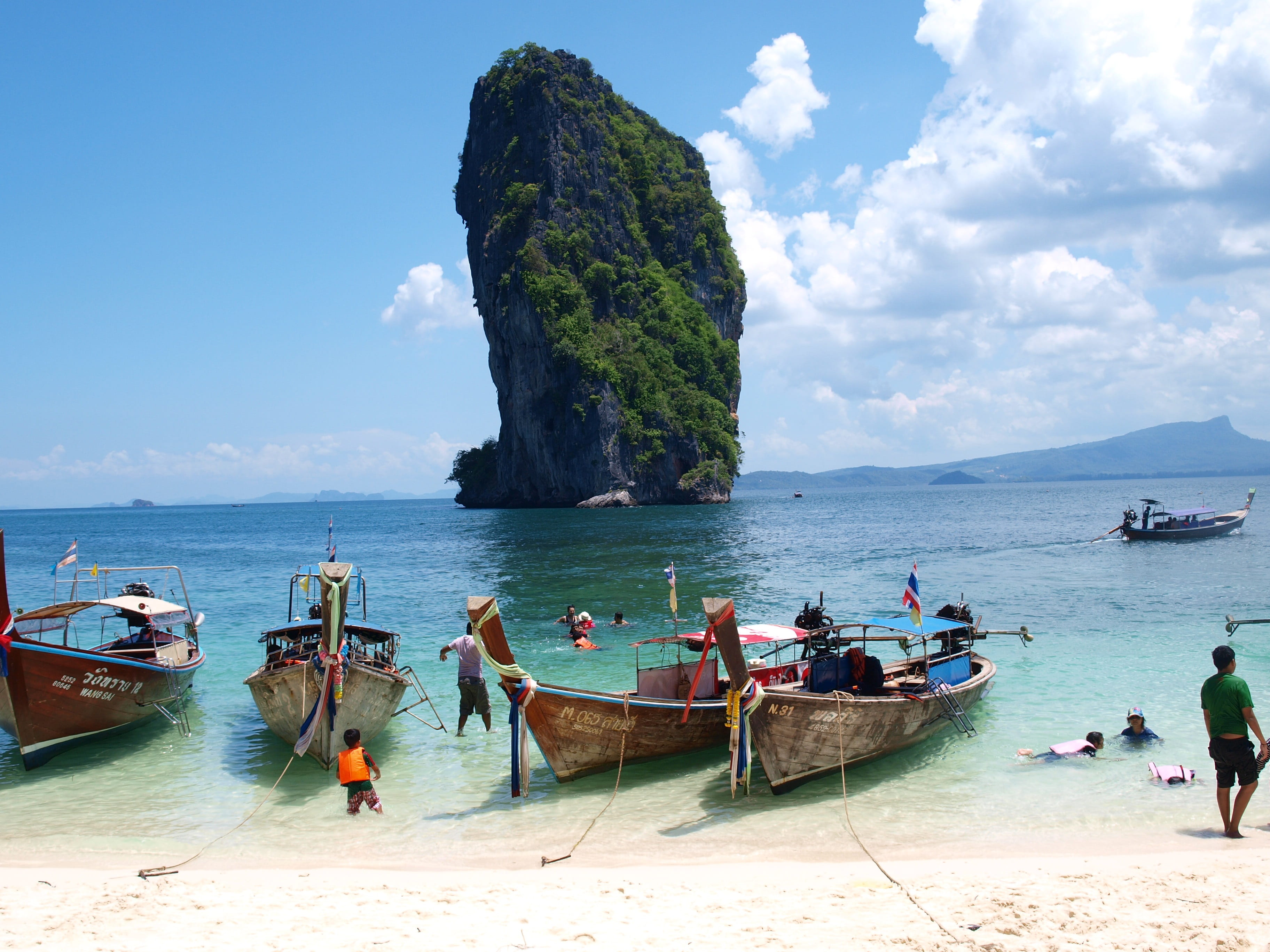 nautical vessel, sailboats, Krabi, scenics - nature, sky, transportation, sand, nature, seashore, beauty in nature, Ao Nang, poda isand, sea, moored, tranquility, HD Wallpaper