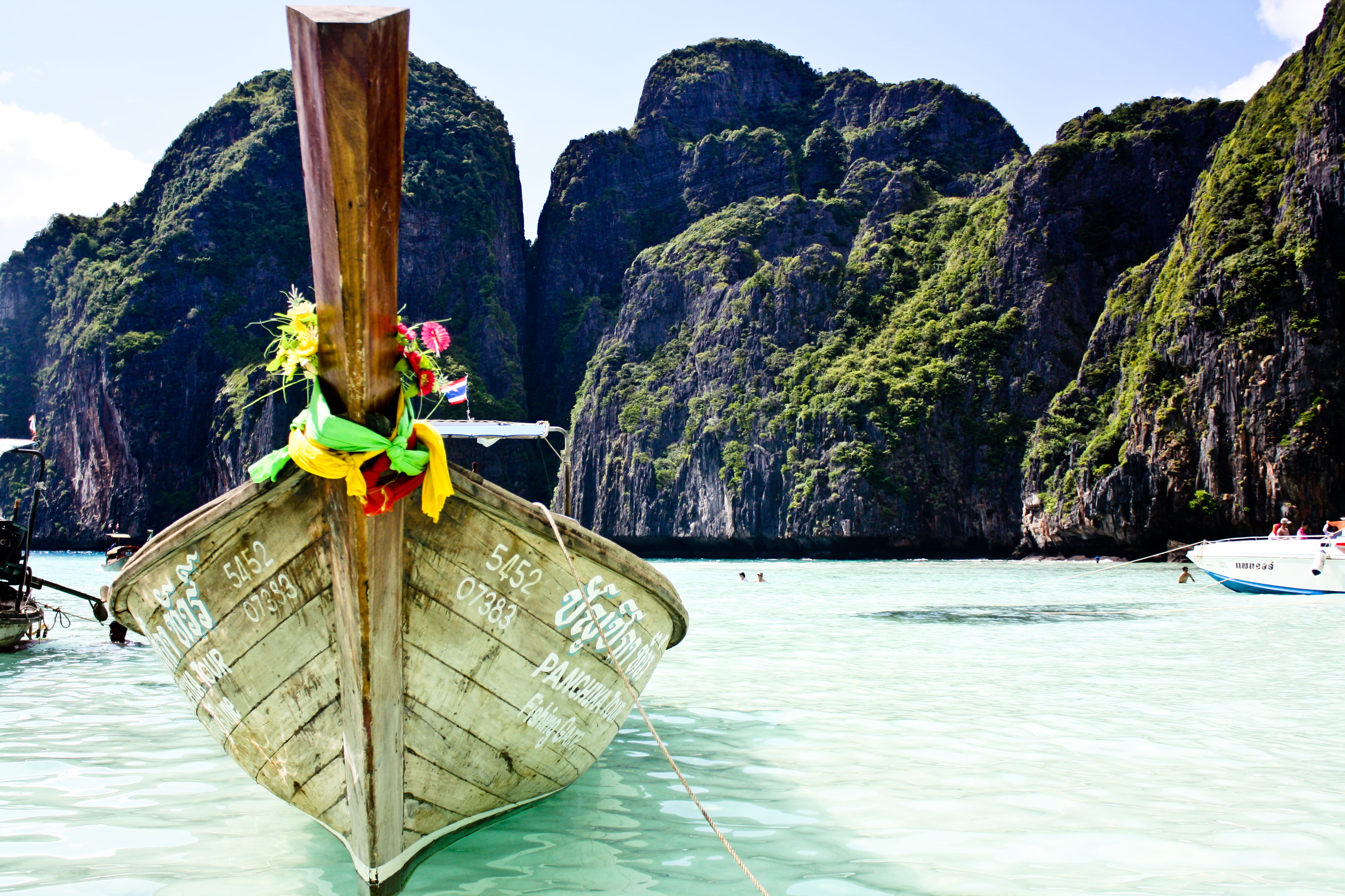 mountain range, sunlight, travel, boat, transportation, tree, beauty in nature, tranquility, nature, scenics - nature, mode of transportation, day, thailand, HD Wallpaper
