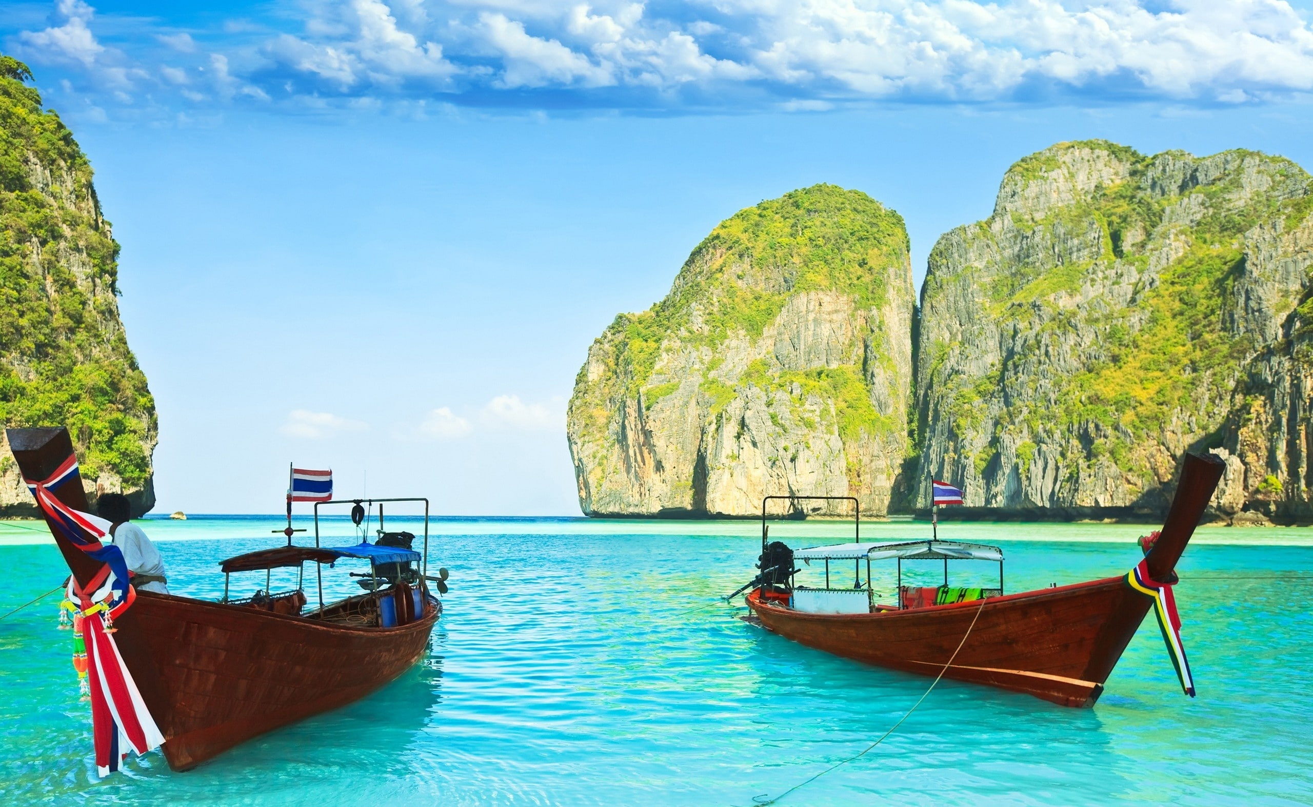 rock, two, beauty in nature, scenics - nature, Asia, transportation, brown, horizon over water, rock formation, moored, outdoors, rock - object, 2K, Thailand, HD Wallpaper