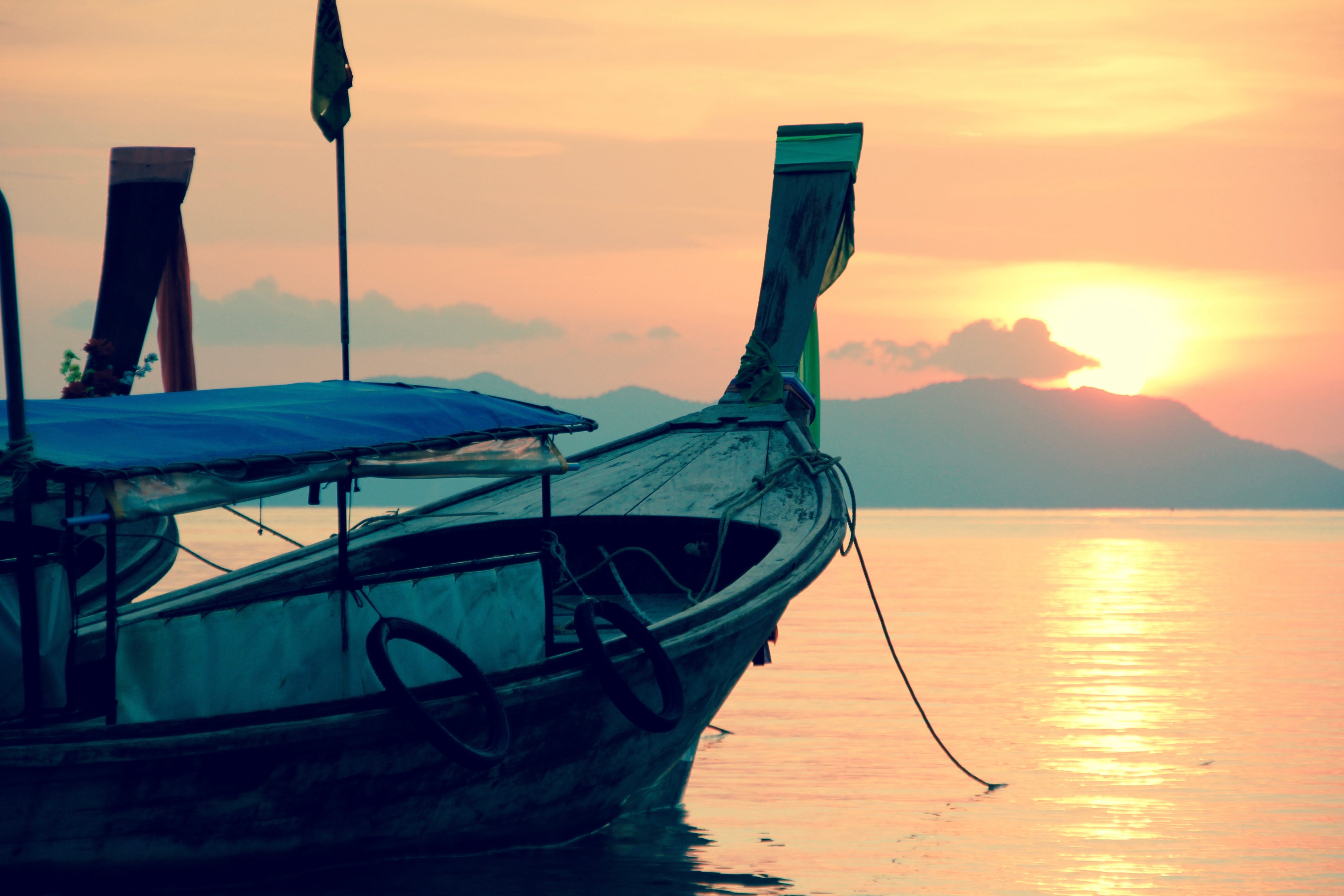 summer, nature, romantic, mood, island, no people, vacations, fishing boat, longtail boat, sailing boat, nautical Vessel, horizon over water, boot, horizon, HD Wallpaper