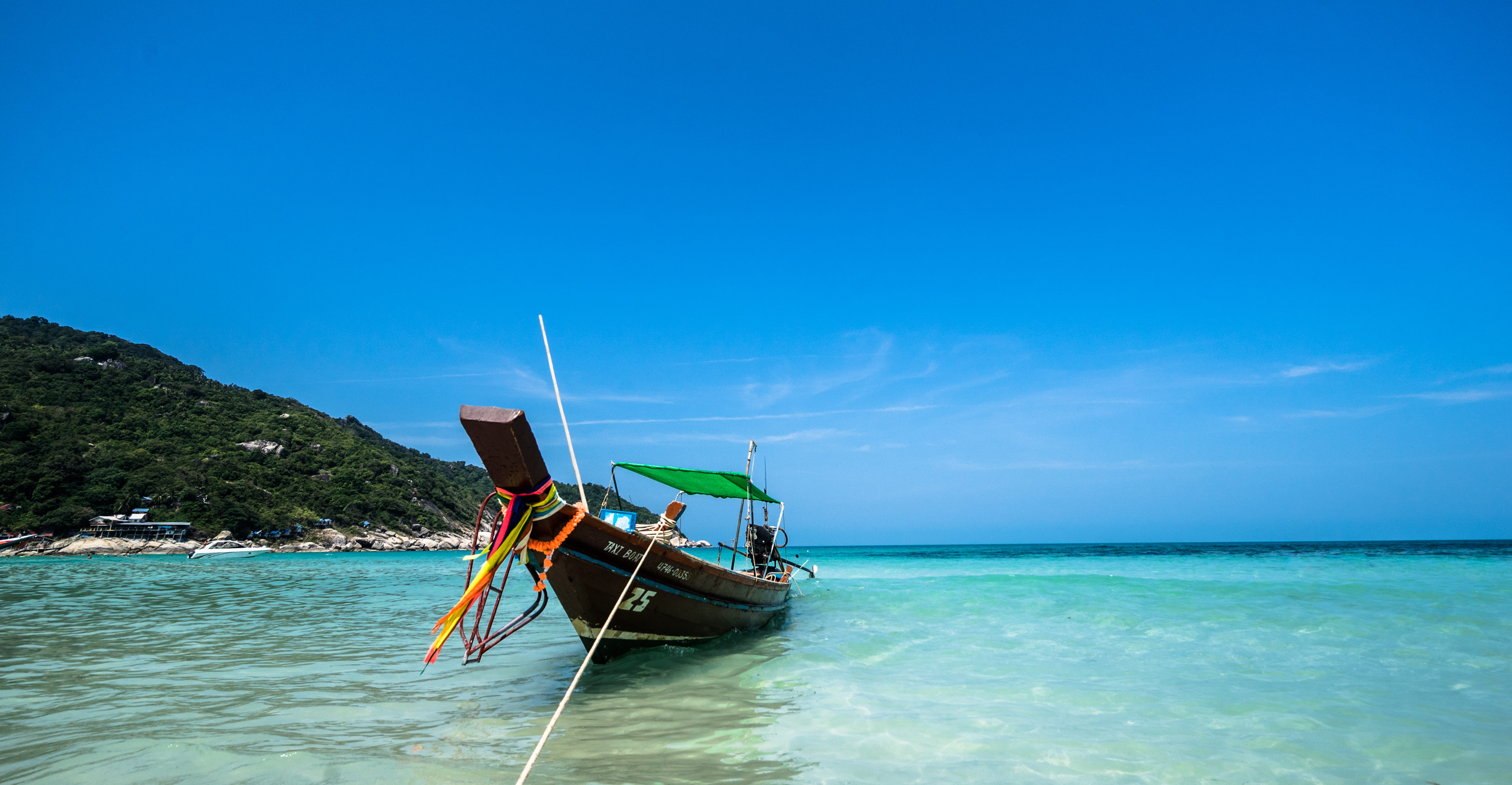 vehicle, horizon, longtail boat, ocean, vacation, summer, transportation, watercraft, canoe, sea, mode of transportation, water, turquoise colored, blue, HD Wallpaper