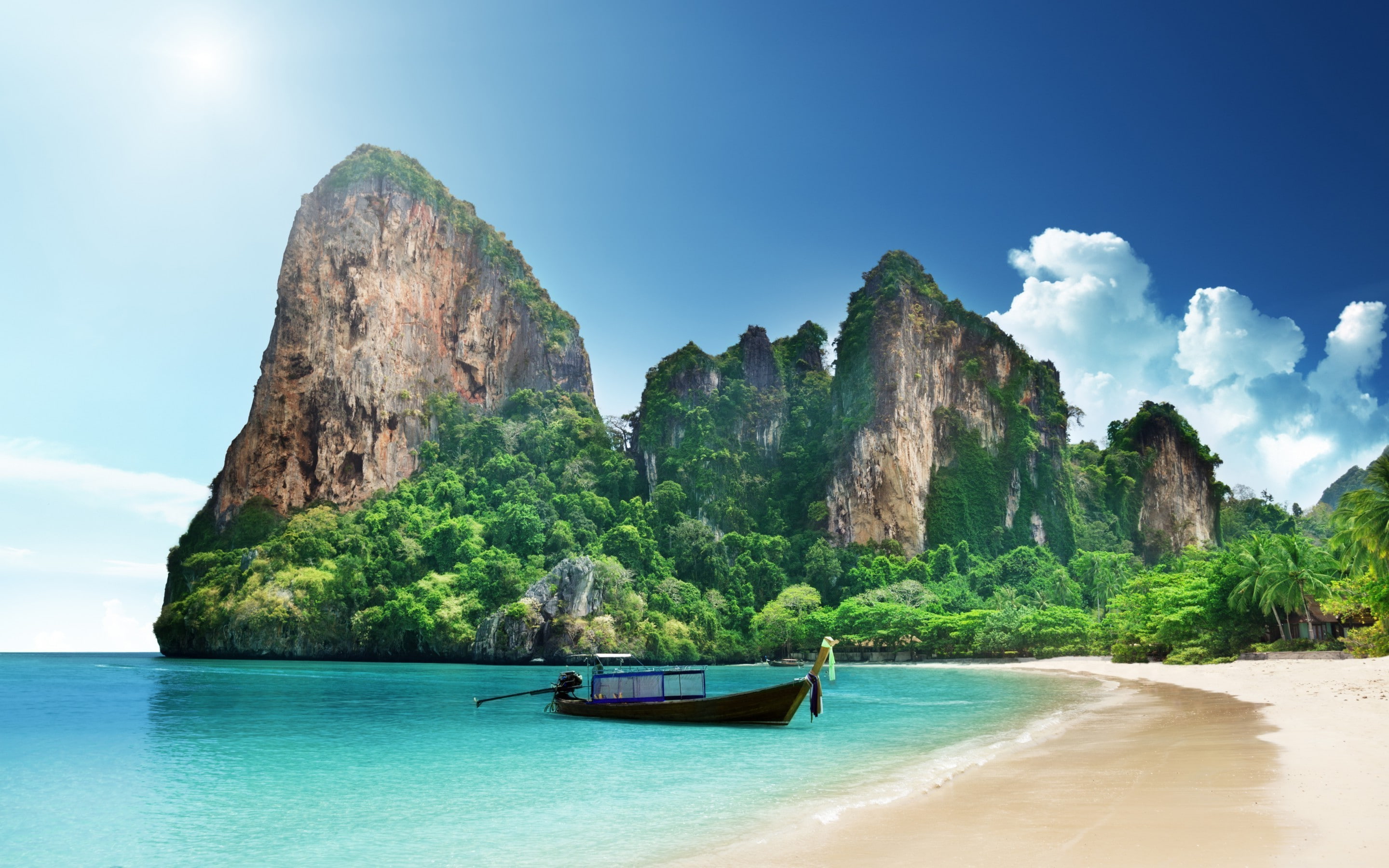 scenics - nature, beauty in nature, day, transportation, longtail boat, water, land, no people, rock - object, mode of transportation, rock, 2K, tranquility, HD Wallpaper