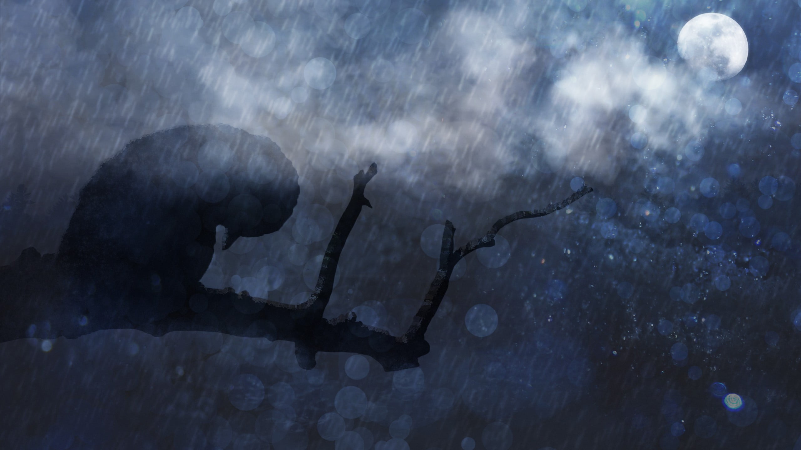plant, 2K, sky, illustration, smoke - physical structure, textured, beauty in nature, tree, no people, moonlight, sadness, clouds, mystery, moon, branch, HD Wallpaper