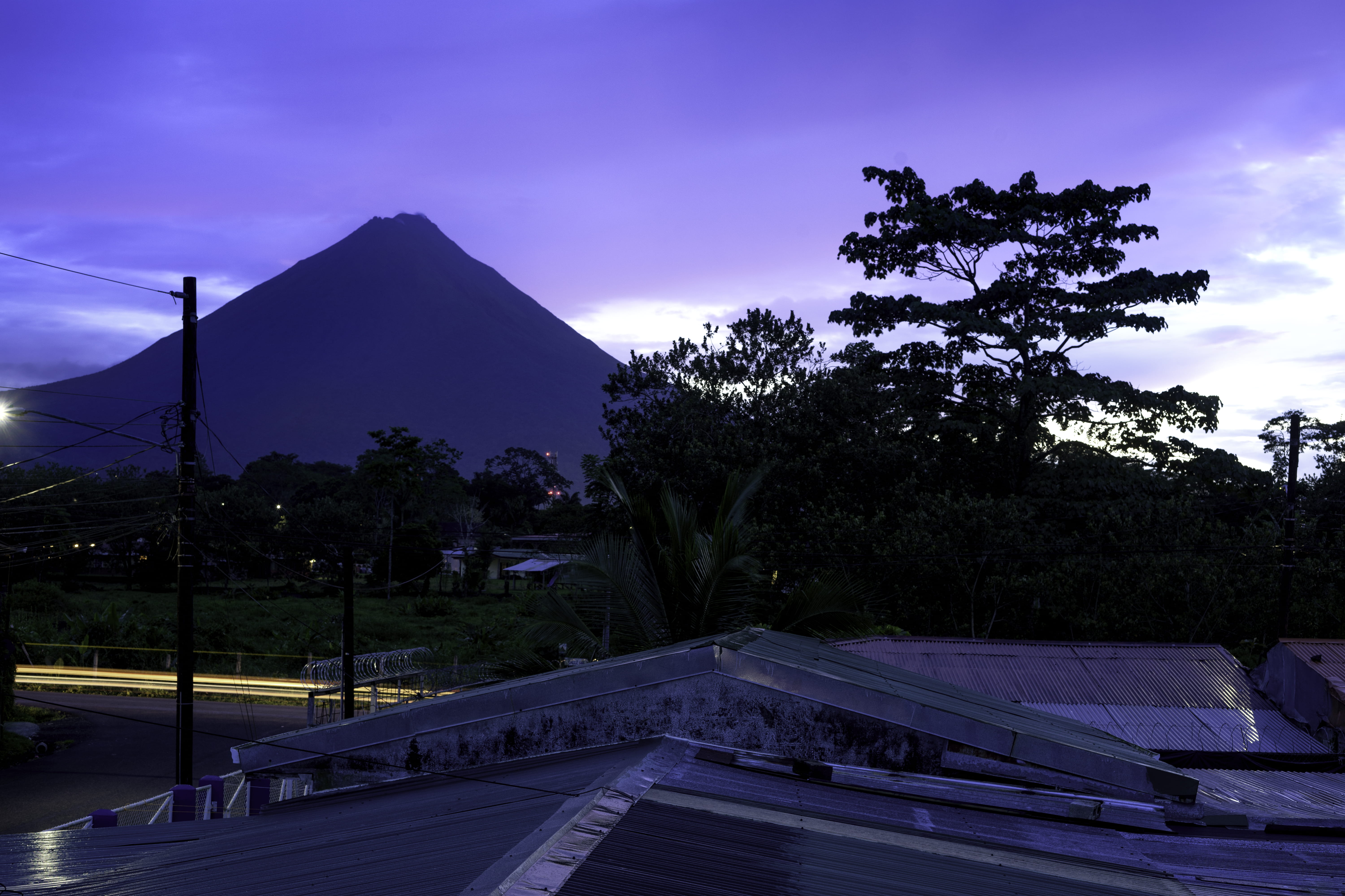 la fortuna, purple, rain forest, no people, architecture, growth, dusk, volcano, scenics - nature, beauty in nature, nature, plant, tranquil scene, mountain, HD Wallpaper