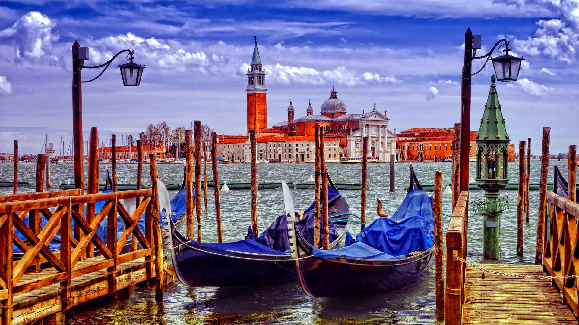 channel, city, venice, great channel, italy, lanterns, speaker, water, 1080P, gondola, piazza, sky, san marco, HD Wallpaper