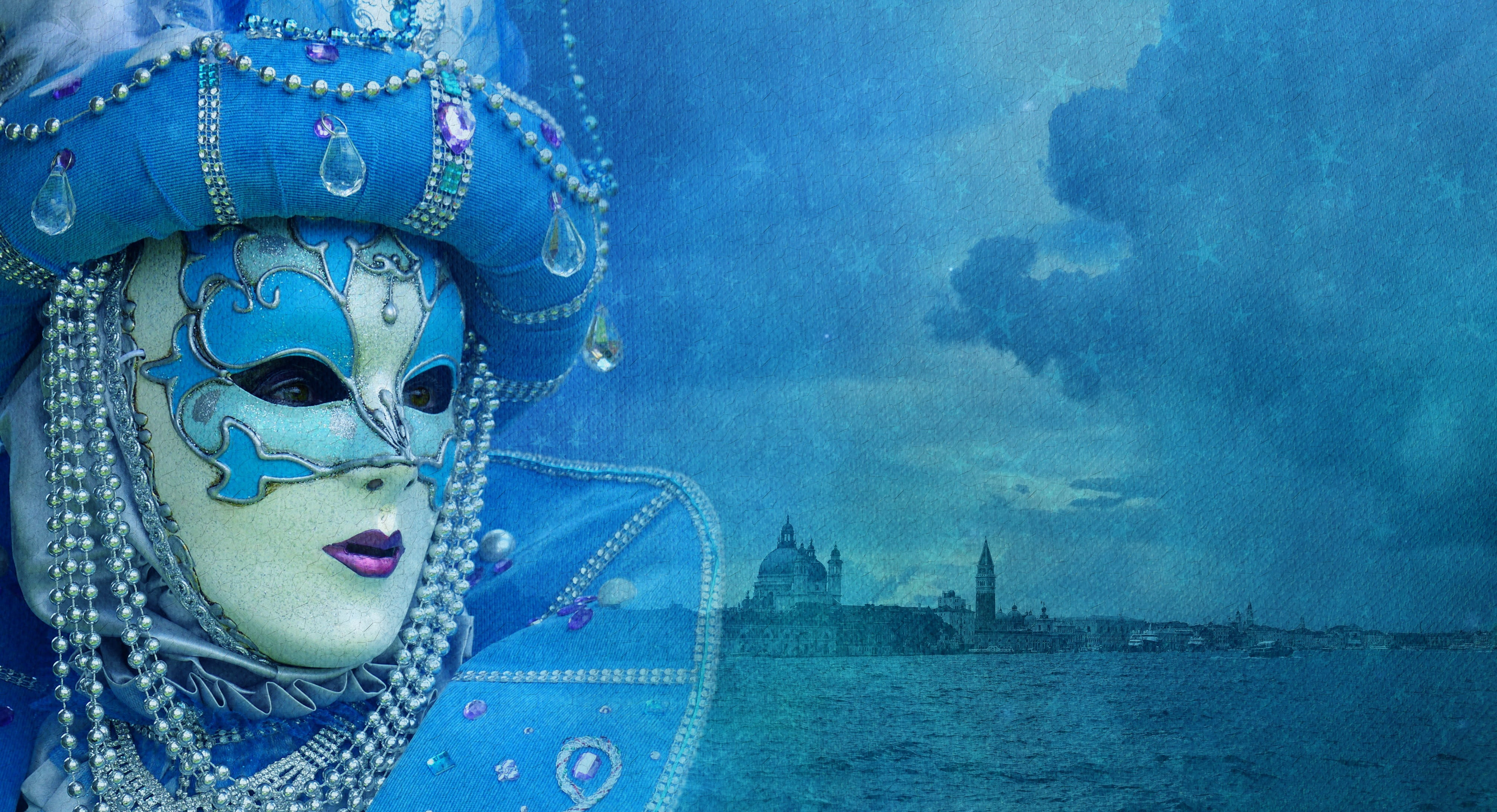 blue, mystery, human face, outdoors, nautical vessel, venezia, venice, nature, body, carnival mask, art and craft, close-up, person, sky, disguise, arts culture and entertainment, HD Wallpaper
