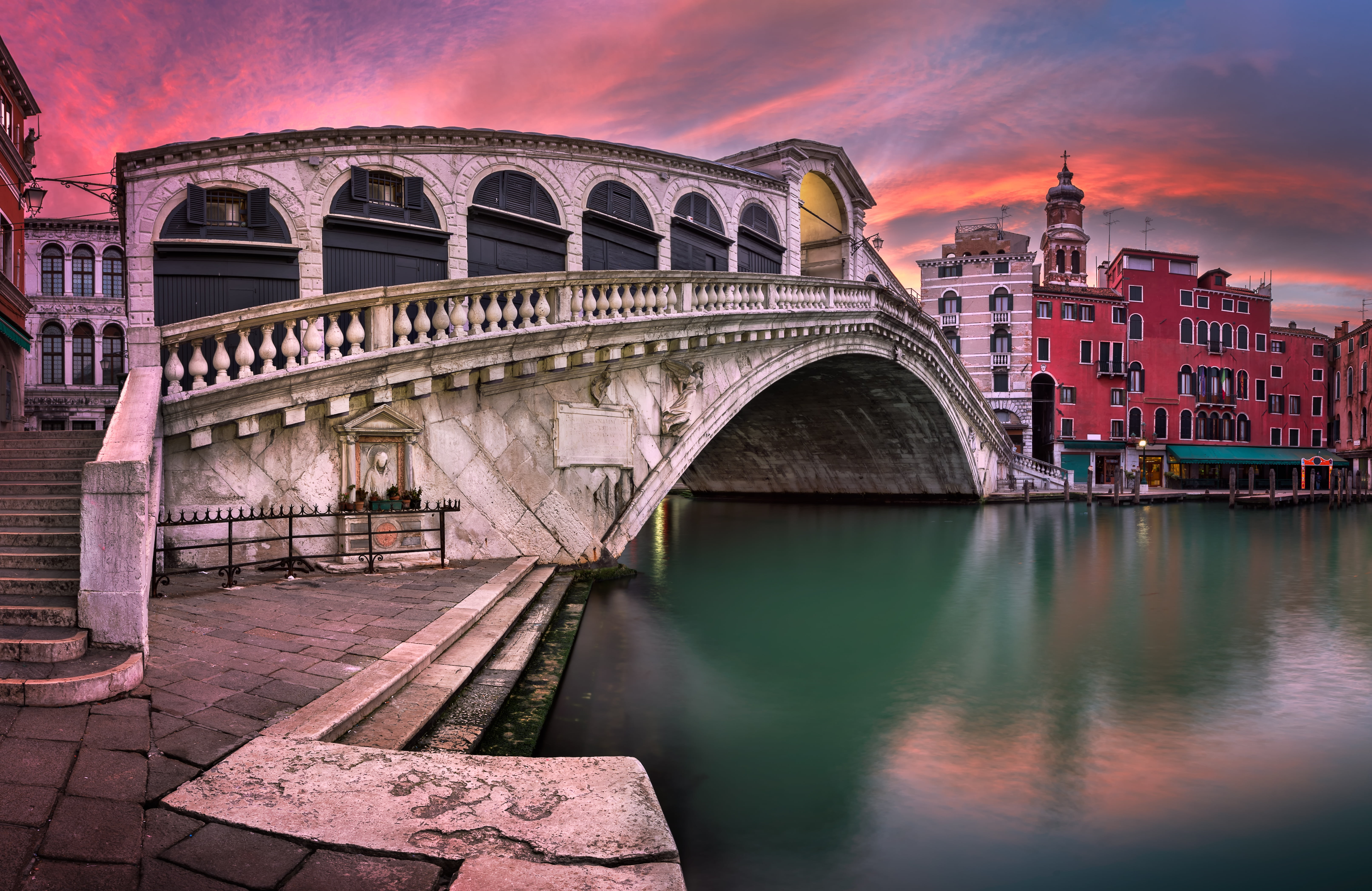 Italy, sunset, Grand Canal, Venice, San Bartolomeo Church, Panorama, channel, 5K, Rialto Bridge, HD Wallpaper